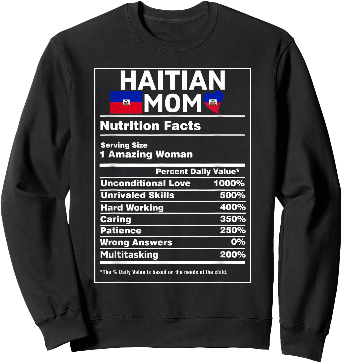 Haitian Mom Nutrition Facts Women Haiti Flag Pride Ayiti Mom Sweatshirt - Sweatshirt | Black