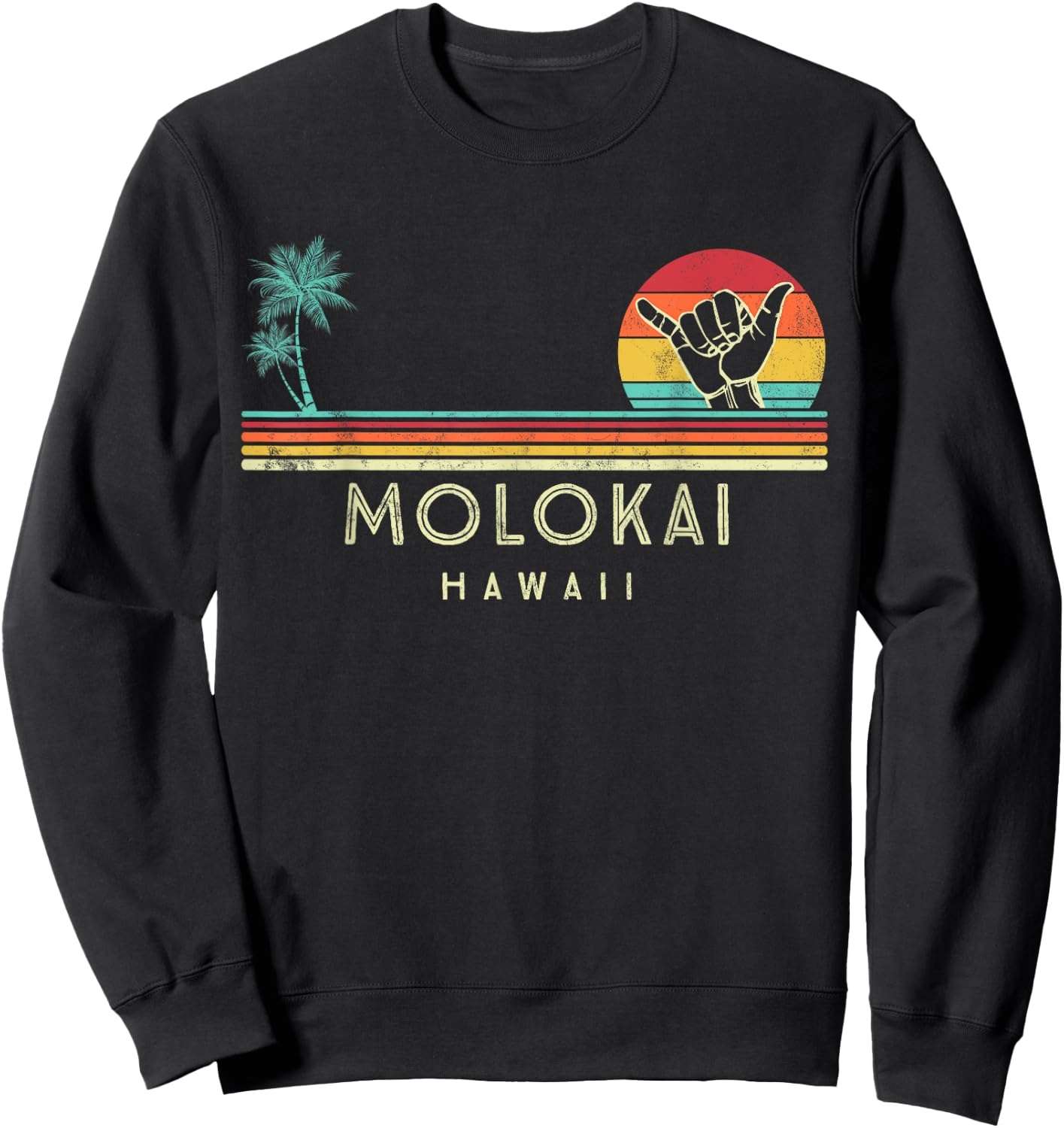 Molokai Hawaii Shaka palm trees tropical Sweatshirt - Sweatshirt | Black