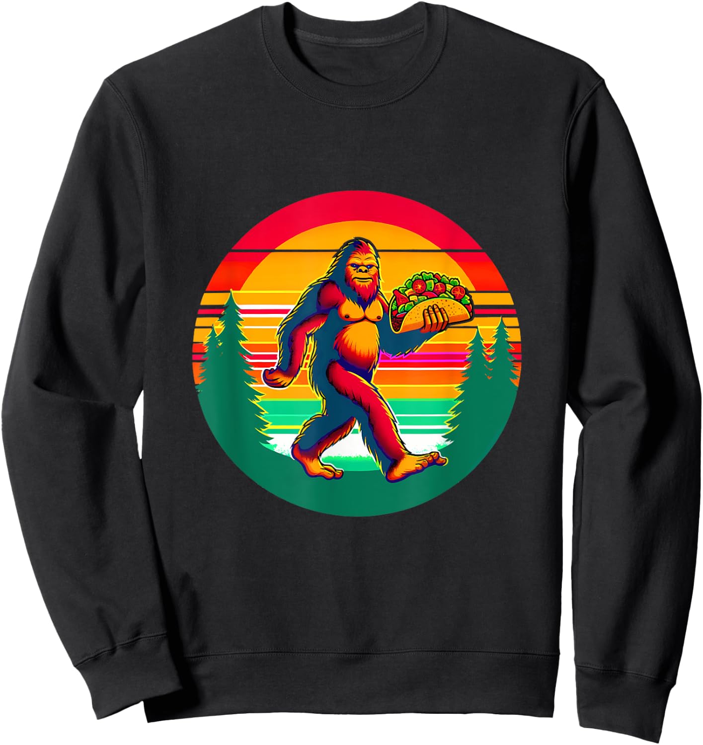Funny Vintage Big Foot aka Sasquatch Holding a Taco Sweatshirt - Sweatshirt | Black