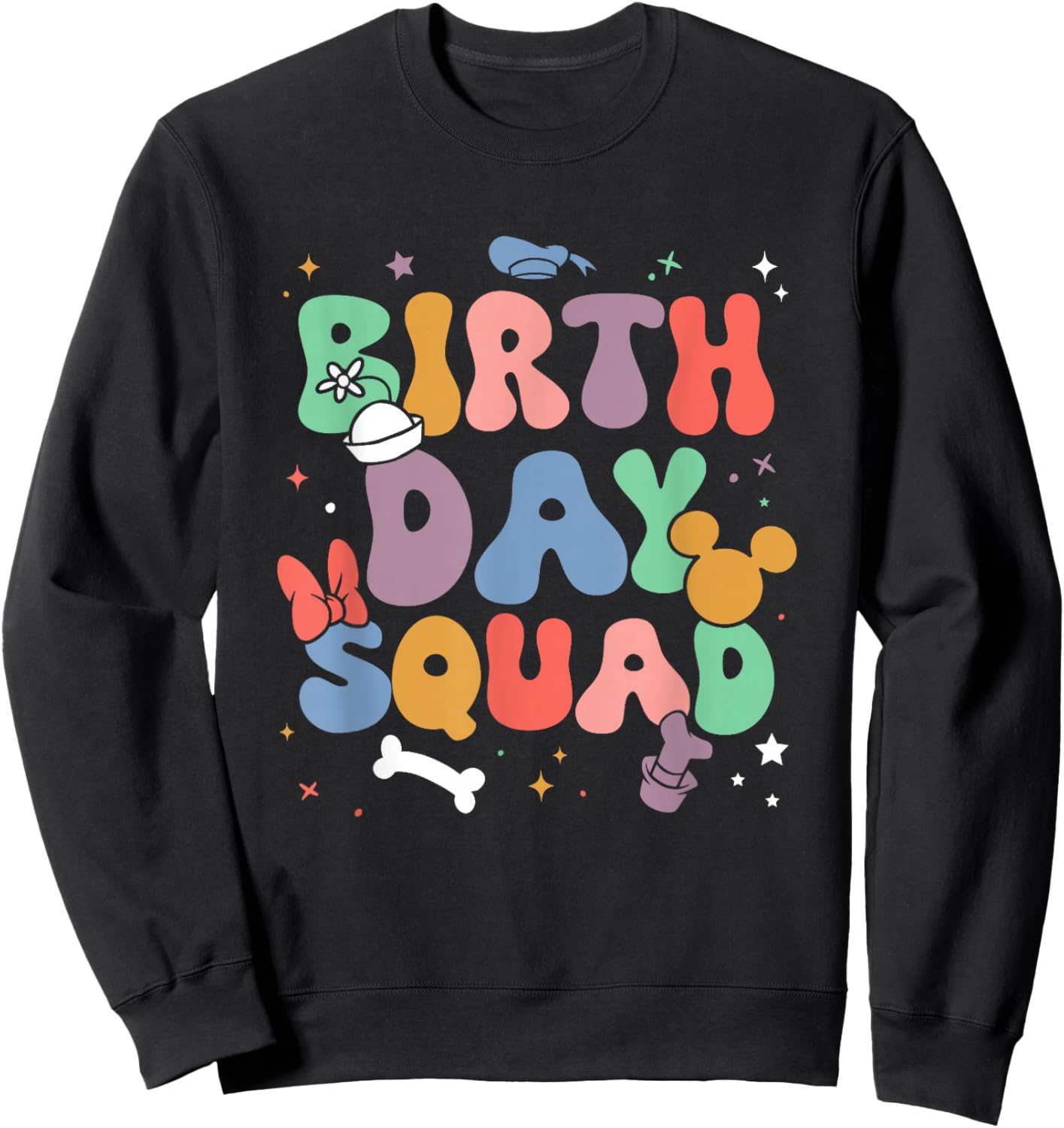 Disney Mickey and Friends Birthday Squad Vintage Logo Sweatshirt - Sweatshirt | Black