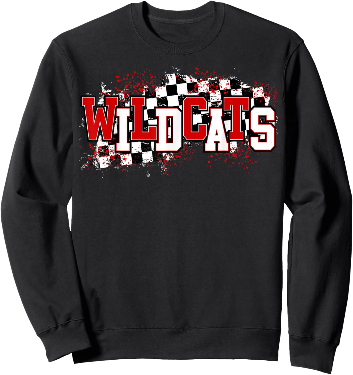 Red Wildcats School Spirit Wildcat Pride Checkered Teacher Men Women Girls Kids Sweatshirt - Sweatshirt | Black