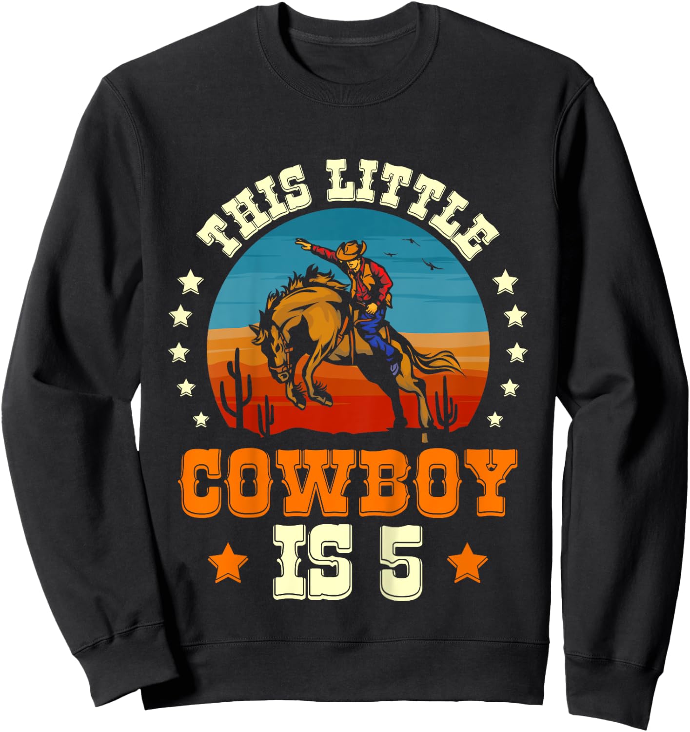 Kids Cowboy 5th Birthday Boys 5 Year Old Rodeo Western Horse Sweatshirt - Sweatshirt | Black