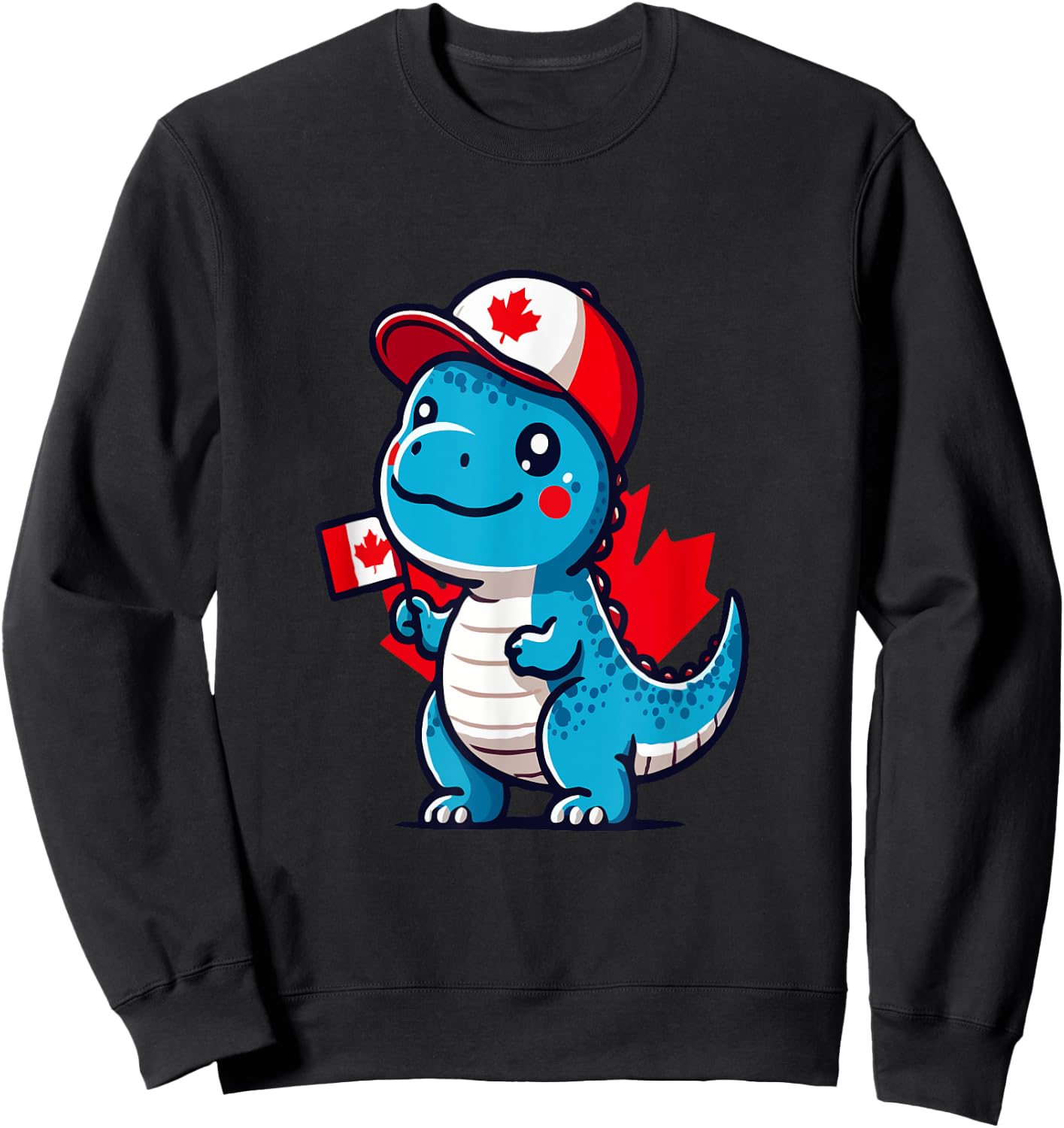 Canada Kids Flag Funny Blue Dinosaur Toddler Flag Sweatshirt - Sweatshirt | Black