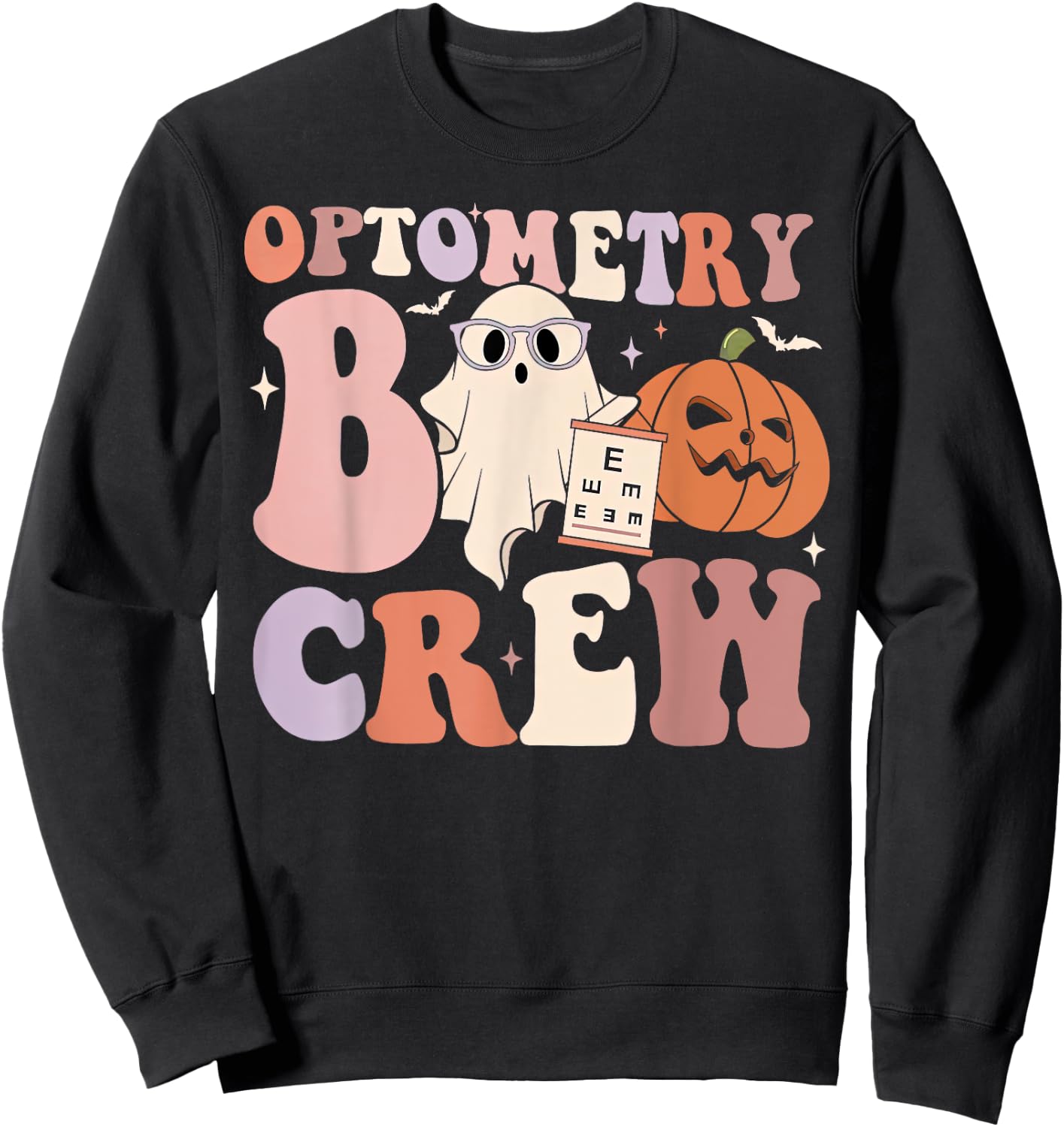 Retro Optometry Boo Crew Optometrist Ghost Pumpkin Halloween Sweatshirt - Sweatshirt | Black