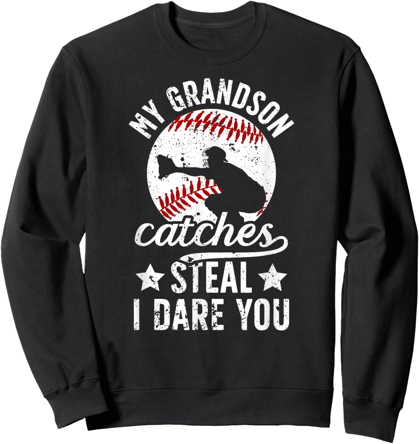 My Grandson Catches Baseball Catcher Grandma Sweatshirt - Sweatshirt | Black