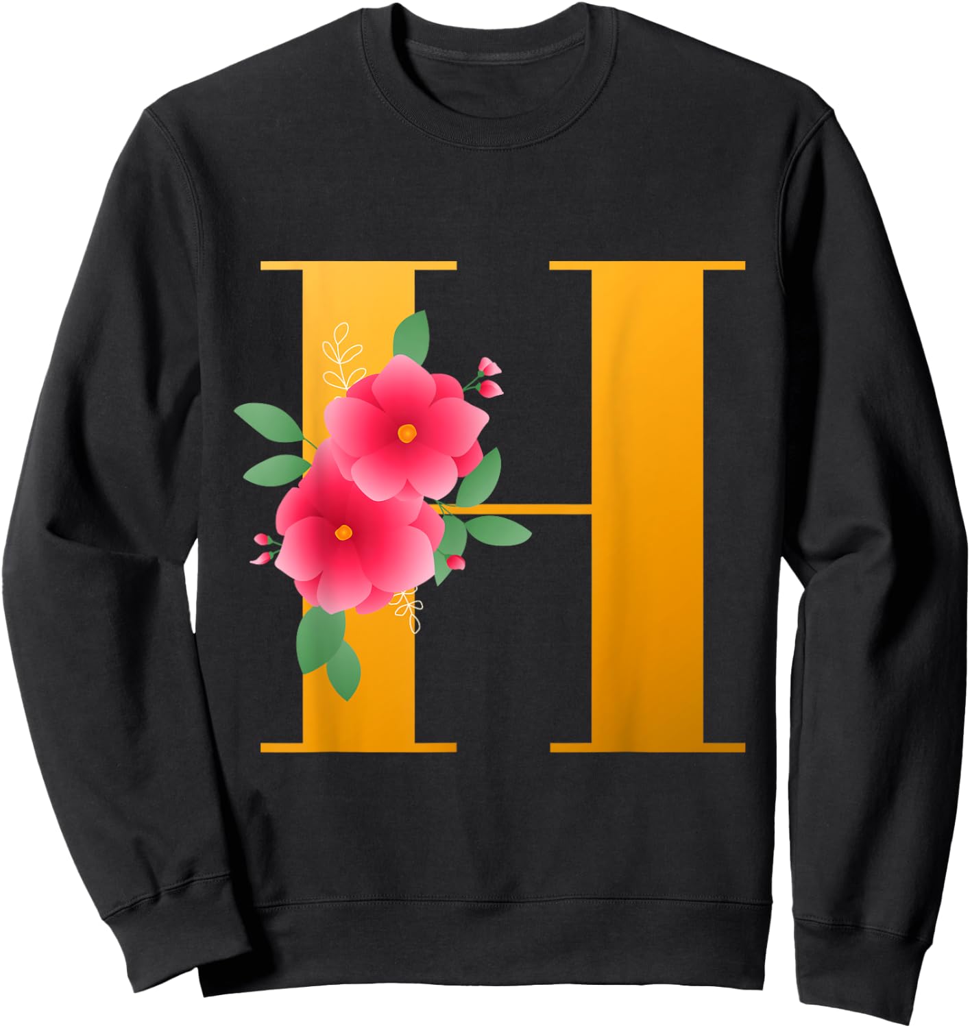 Floral H Alphabet Cute Initial Monogram Letter H Graphic Sweatshirt - Sweatshirt | Black
