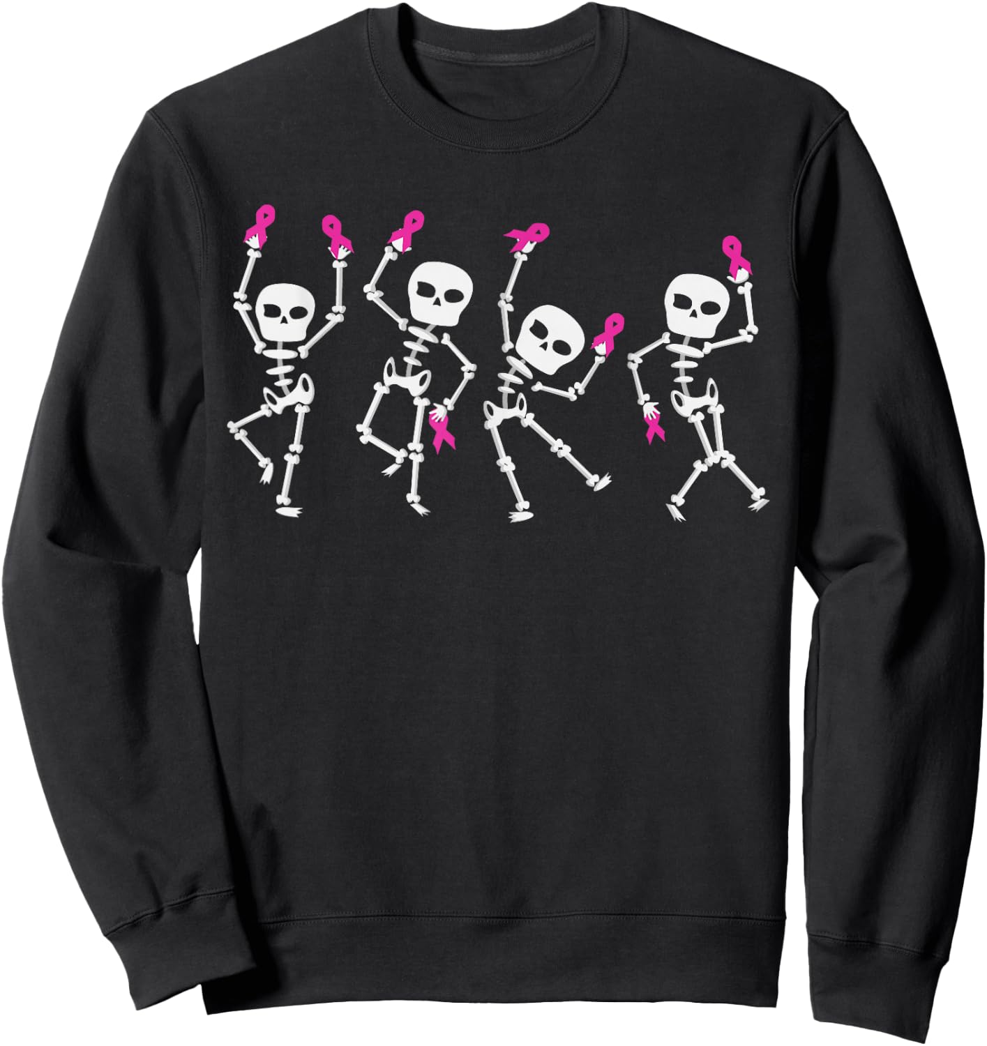 Pink Ribbon Breast Cancer Awareness Skeleton Dancing Costume Sweatshirt - Sweatshirt | Black