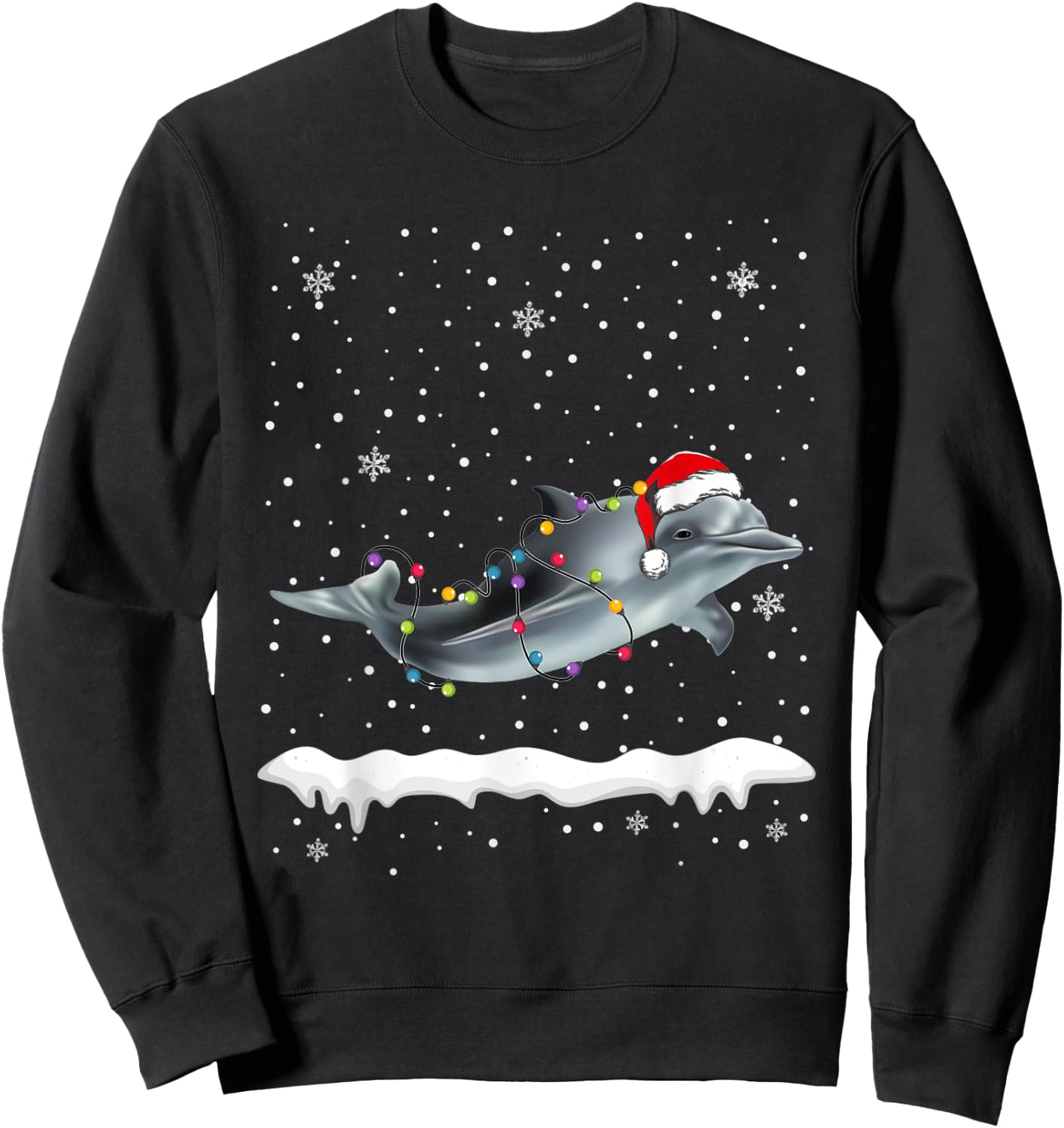 Funny Santa Dolphin Christmas Lights Animals Lover Sweatshirt - Sweatshirt | Black
