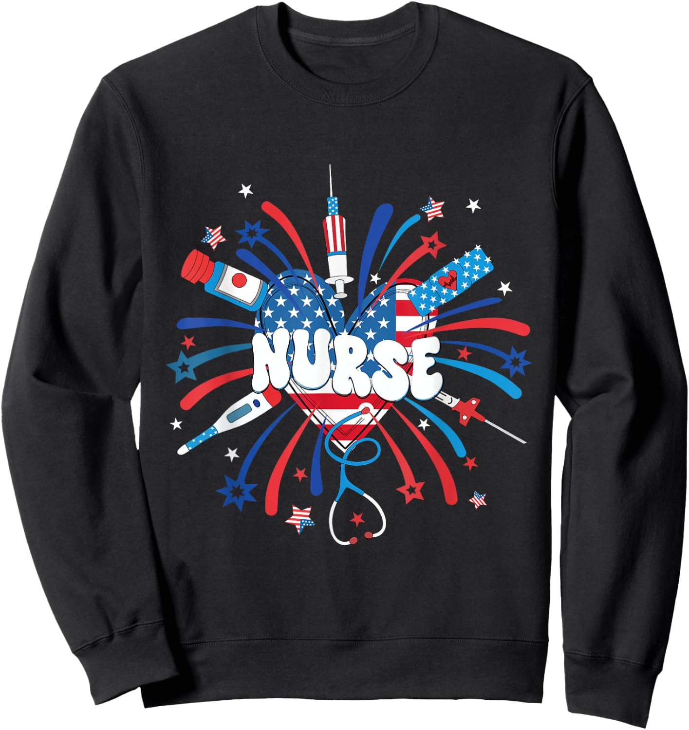 Firework 4th of July Nurse Independence Day Girly Nurse Icu Sweatshirt - Sweatshirt | Black