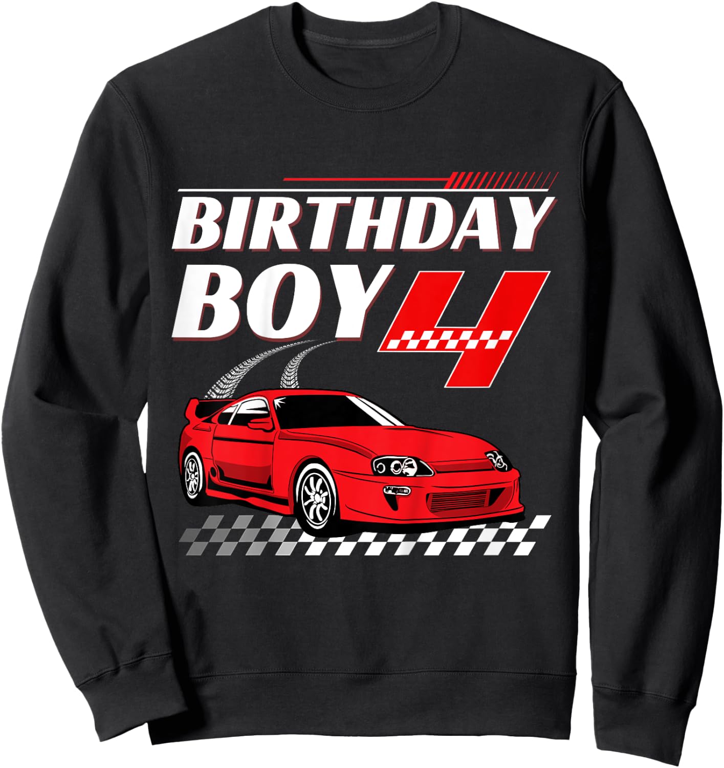 Kids Birthday Boy 4 years Race Car 4th Birthday Racing Car Sweatshirt - Sweatshirt | Black