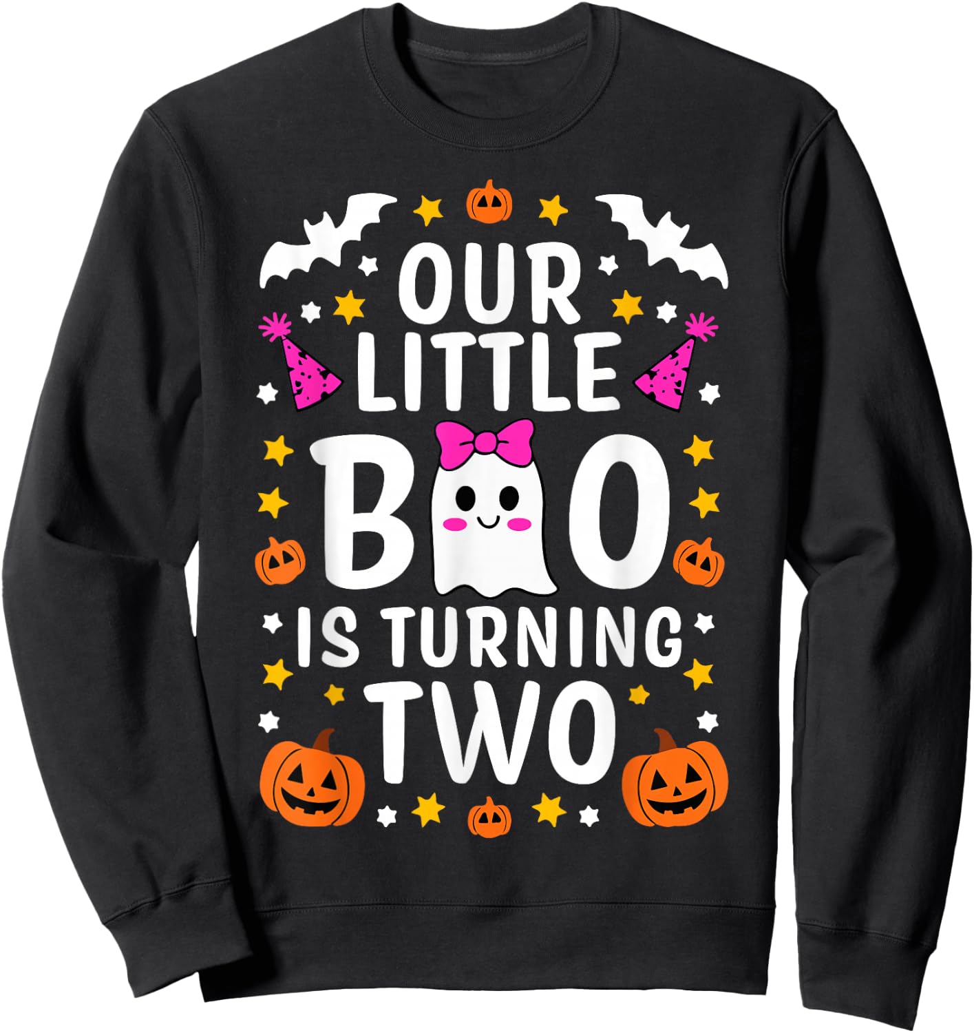 Our Little Boo Is Turning Two Yr 2nd Birthday Girl Halloween Sweatshirt - Sweatshirt | Black