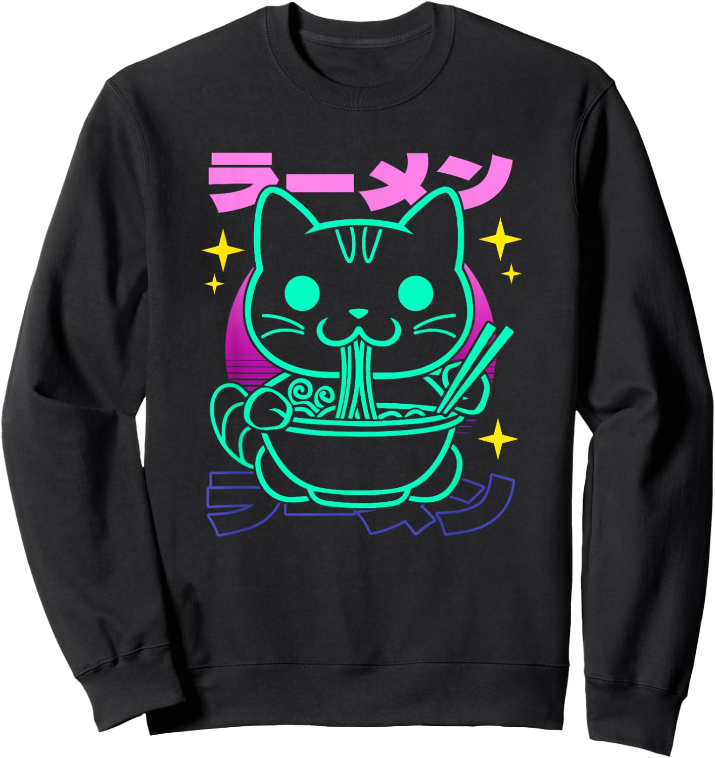 Retro Kawaii Ramen Cat Sweatshirt - Sweatshirt | Black