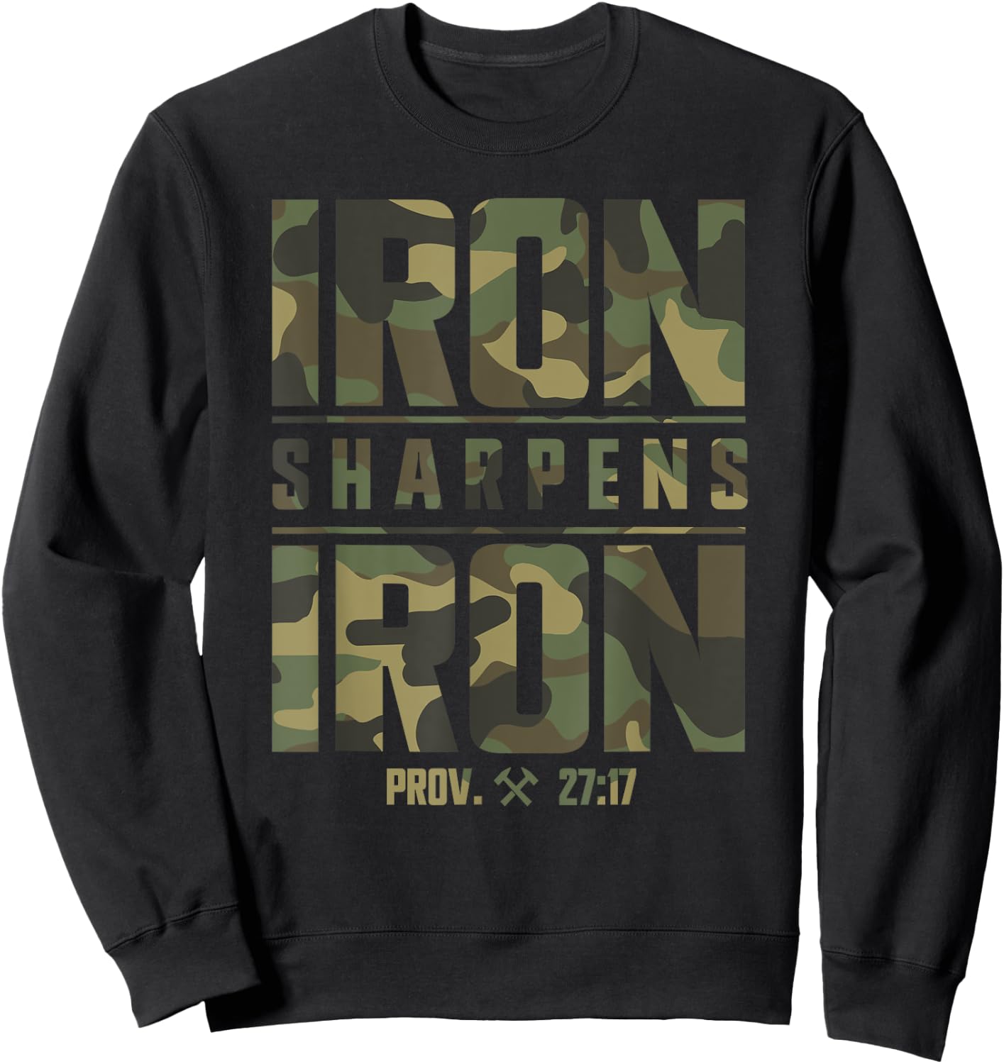 Iron Sharpens Iron Christian Men Camo Scripture Gym Workout Sweatshirt - Sweatshirt | Black