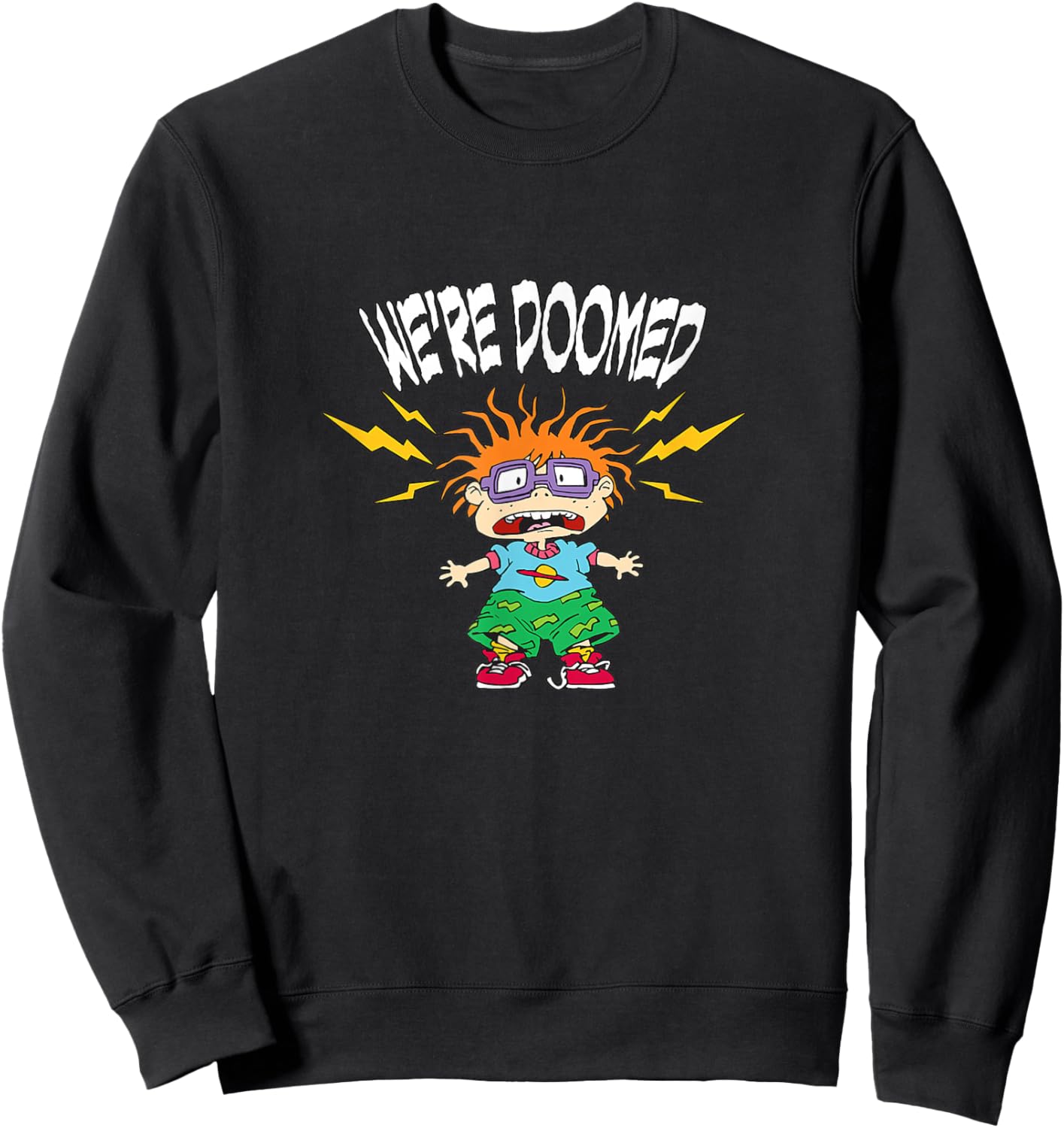 Rugrats Chuckie We're Doomed Lightning Bolt Design Sweatshirt - Sweatshirt | Black