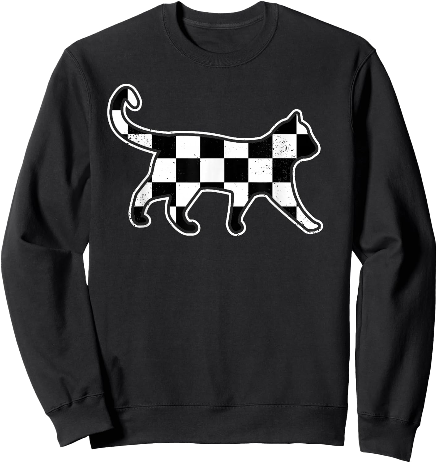 Checkered Cat Retro Race Car Flag Cat Owner Boys Kids Sweatshirt - Sweatshirt | Black
