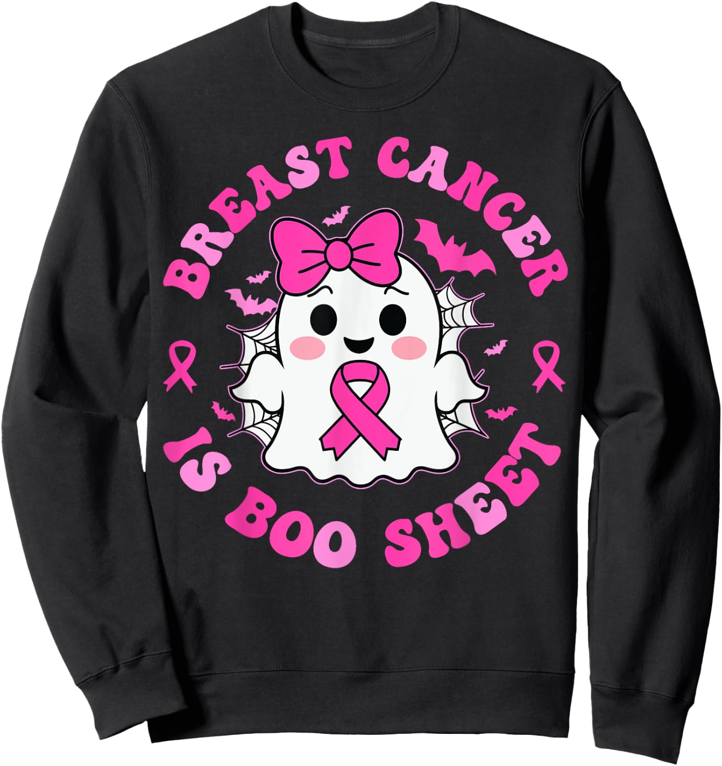 Groovy Breast Cancer is Boo Sheet Awareness Halloween Ghost Sweatshirt - Sweatshirt | Black