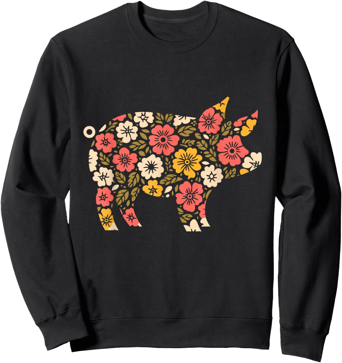Floral Flower Pig Mom Grandma Mothers Day Sweatshirt - Sweatshirt | Black