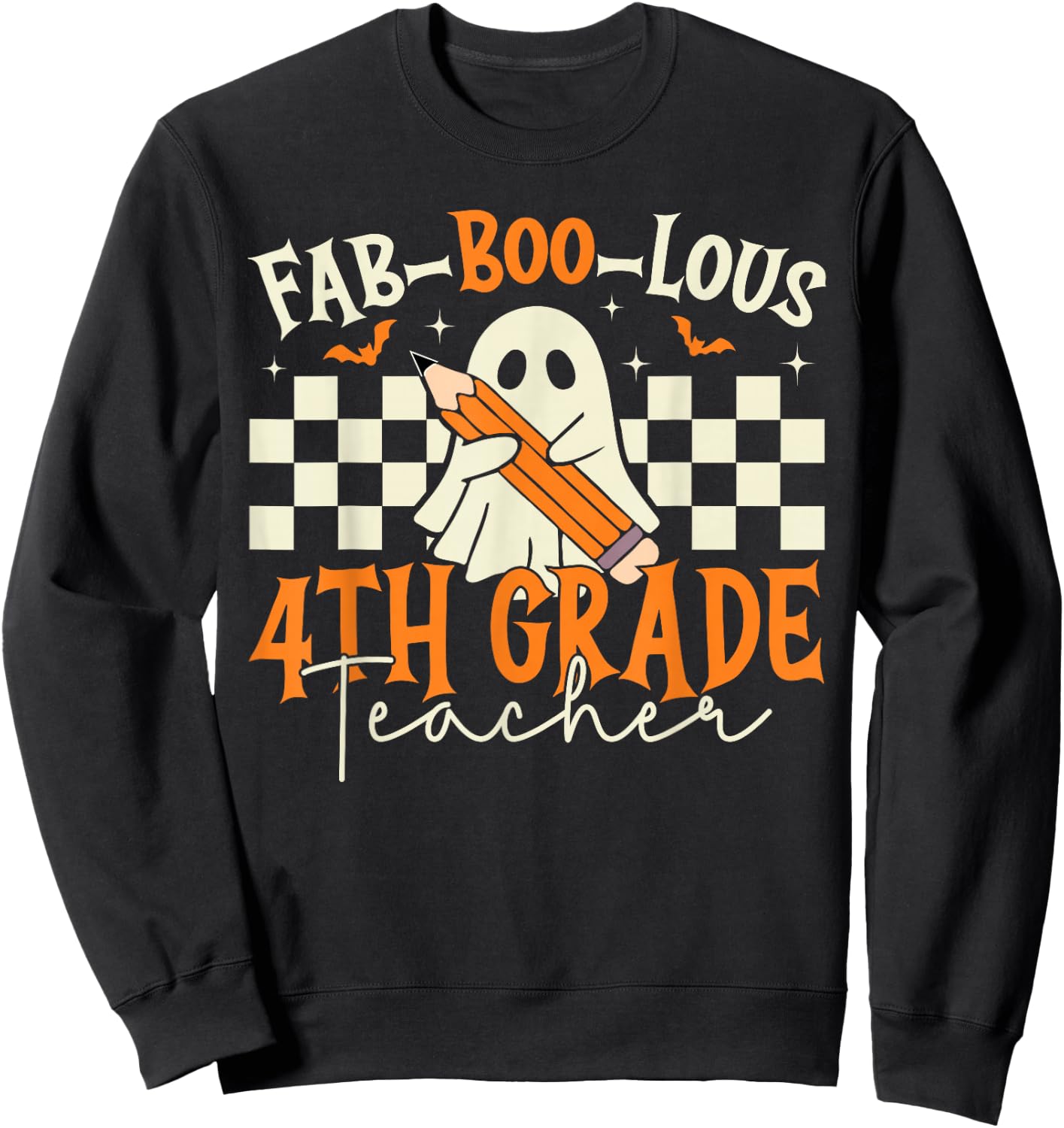 Fab Boo Lous 4th Grade Teacher Retro Ghost Spooky Halloween Sweatshirt - Sweatshirt | Black