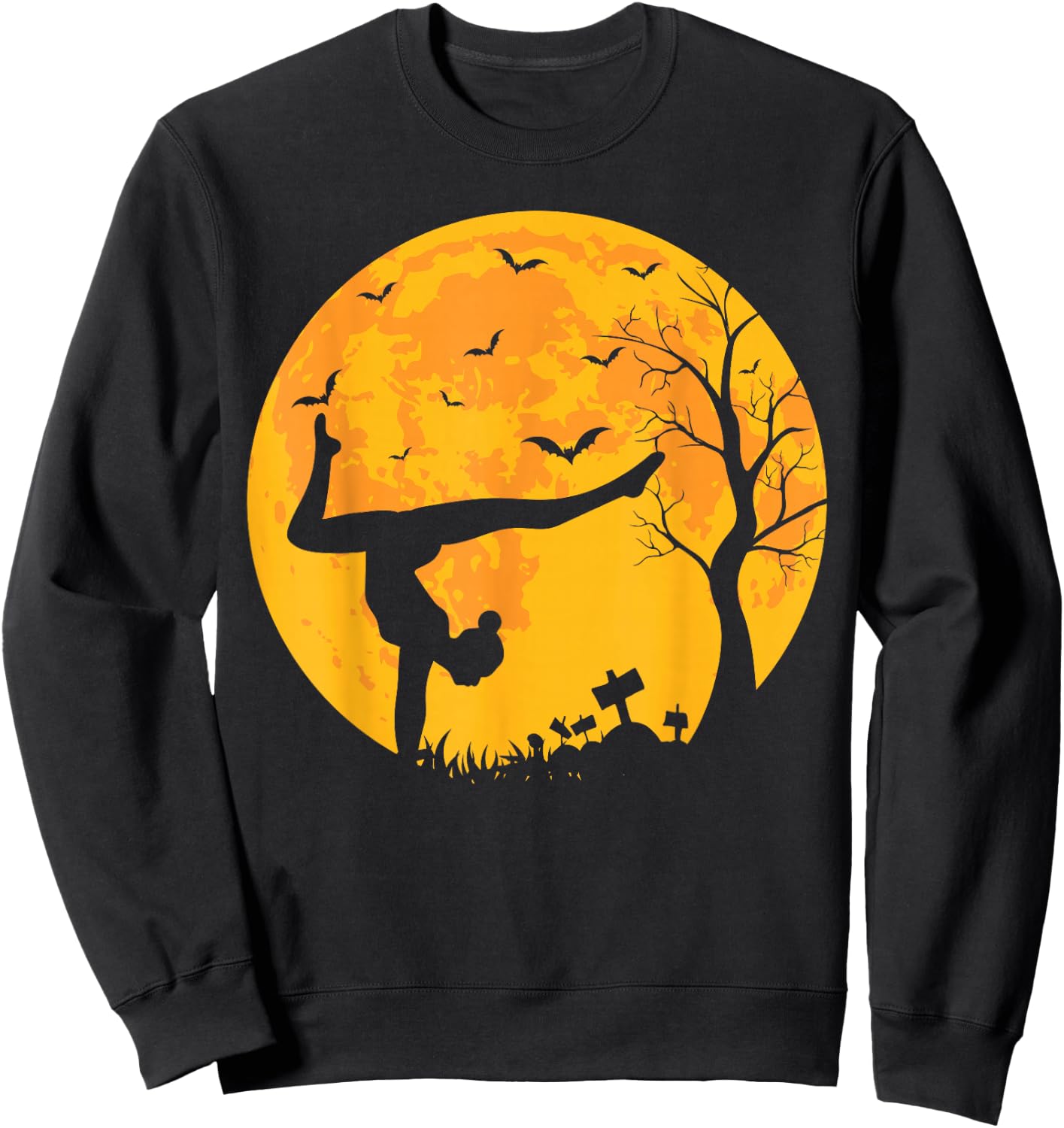 Gymnastics Athlete And Moon Silhouette Funny Halloween Sweatshirt - Sweatshirt | Black