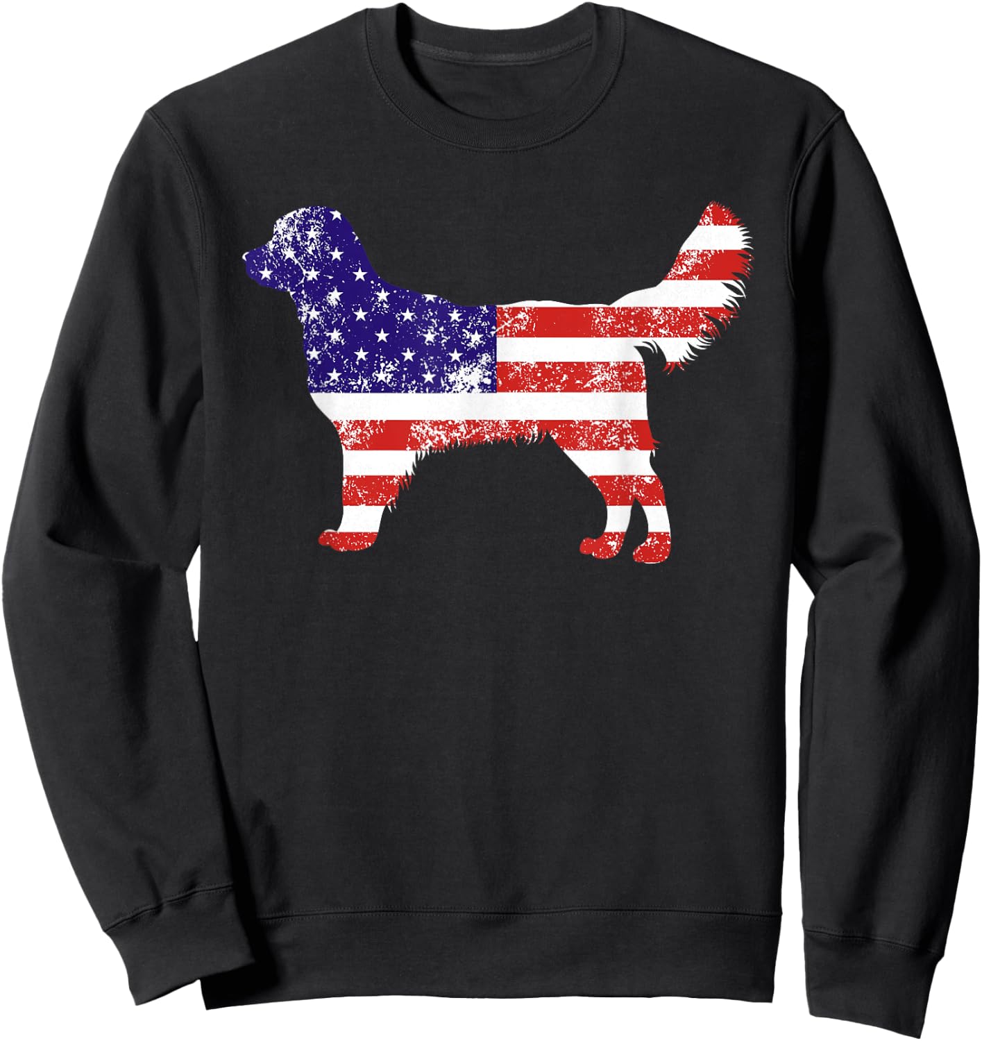 American Flag Golden Dog Retriever USA Retro 4th Of July Women Kids Men Sweatshirt - Sweatshirt | Black