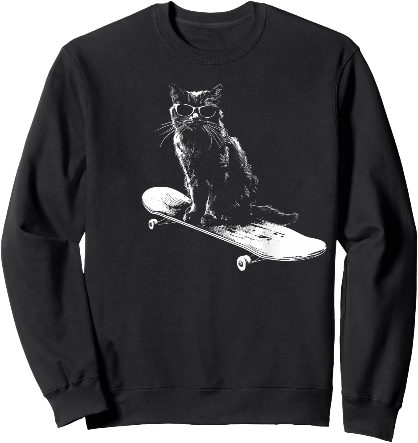 Cool Skateboarding Cat with Sunglasses Women Kids Sweatshirt - Sweatshirt | Black