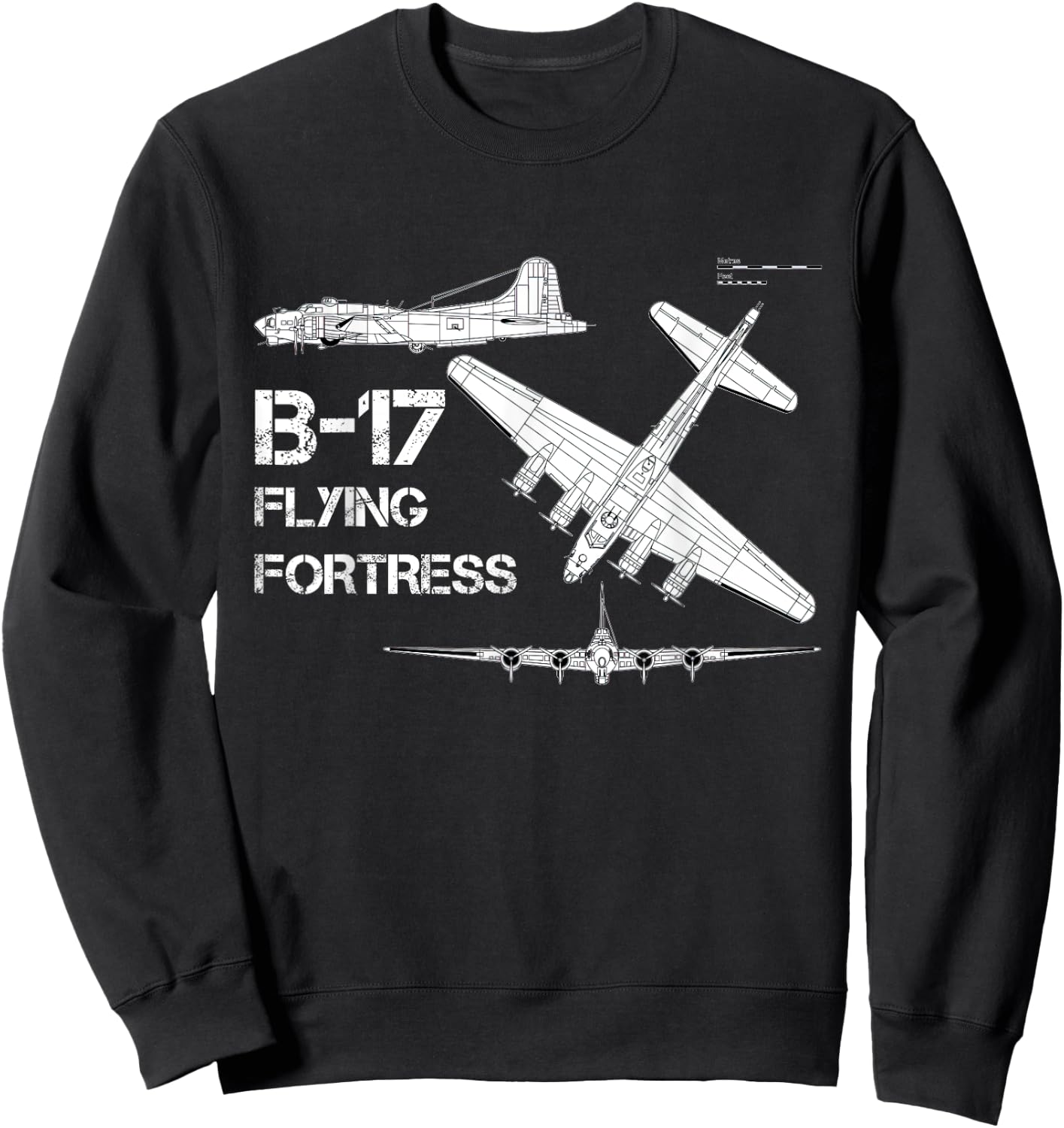 B-17 Flying Fortress WW2 Heavy Bomber Aircraft Blueprint Sweatshirt - Sweatshirt | Black