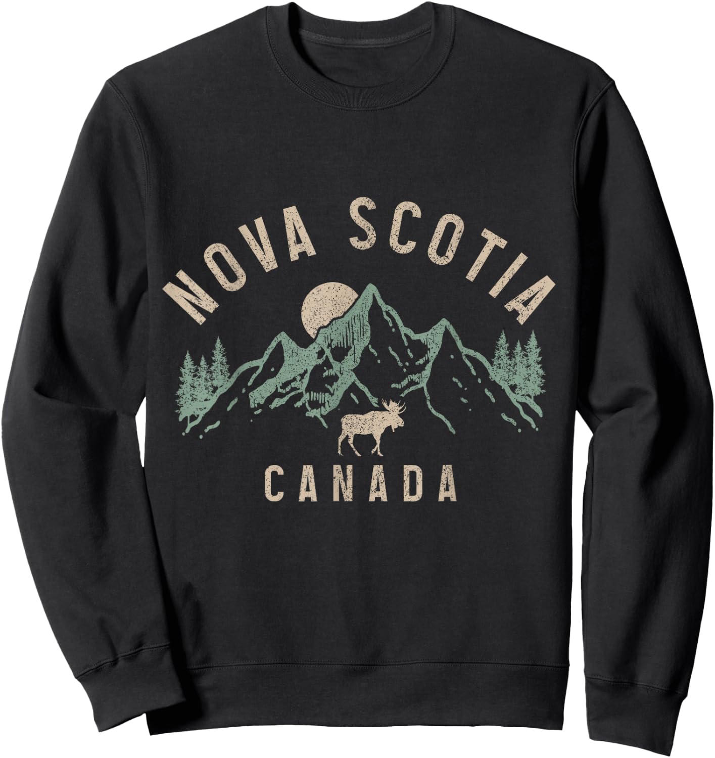 Nova Scotia Canada Souvenir Vintage Mountains Moose Sweatshirt - Sweatshirt | Black