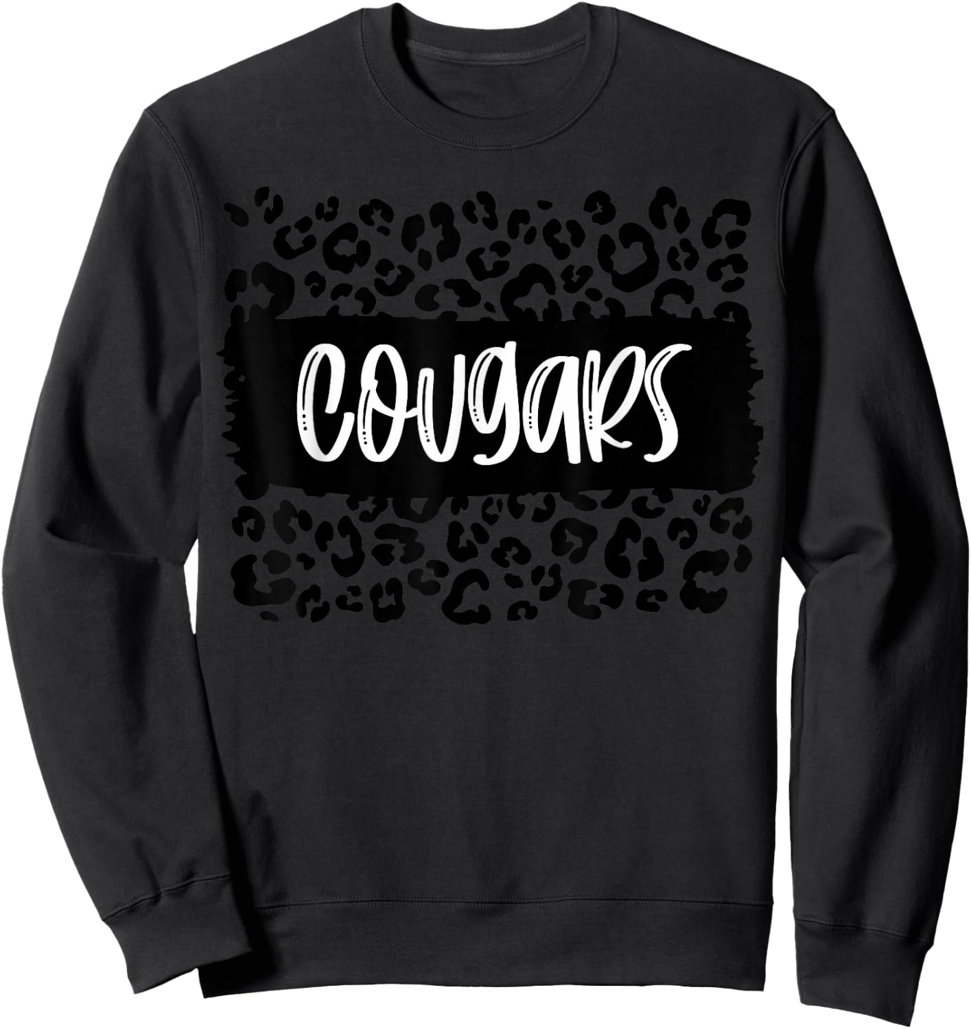 Cougars Team Mascot School Spirit Game Night Leopard Print Sweatshirt - Sweatshirt | Black