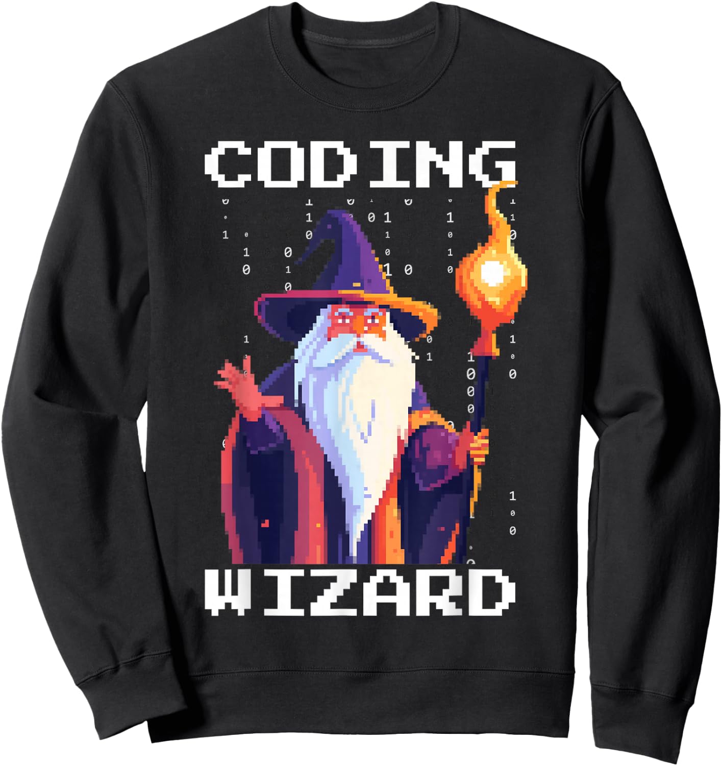 Programmer 8-Bit Pixel Art Coder Coding Wizard Sweatshirt - Sweatshirt | Black
