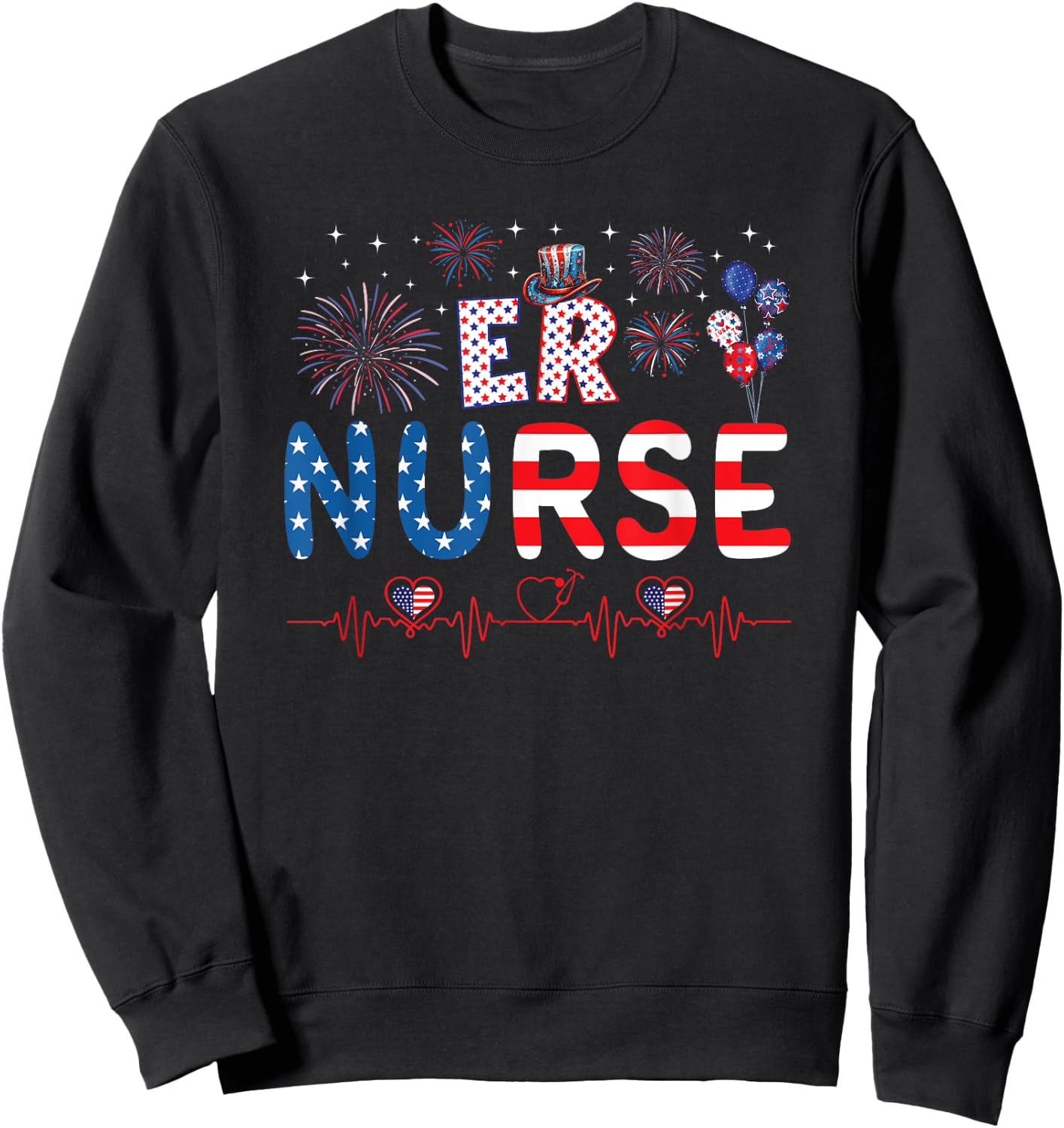 4th Of July ER Nurse Sweatshirt - Sweatshirt | Black