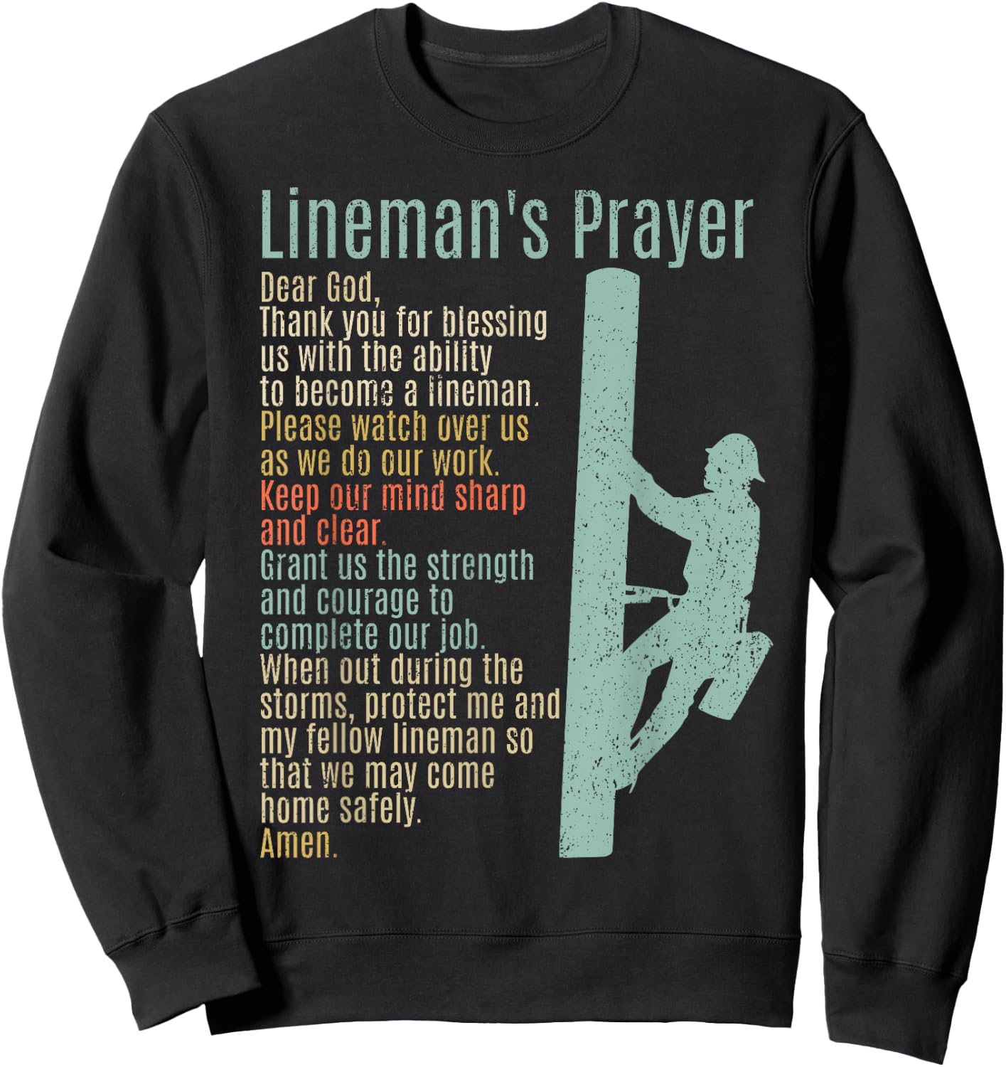 Electrical Lineman Designs With Sayings Electrical Lineman Prayer Power Lineman Sweatshirt - Sweatshirt | Black