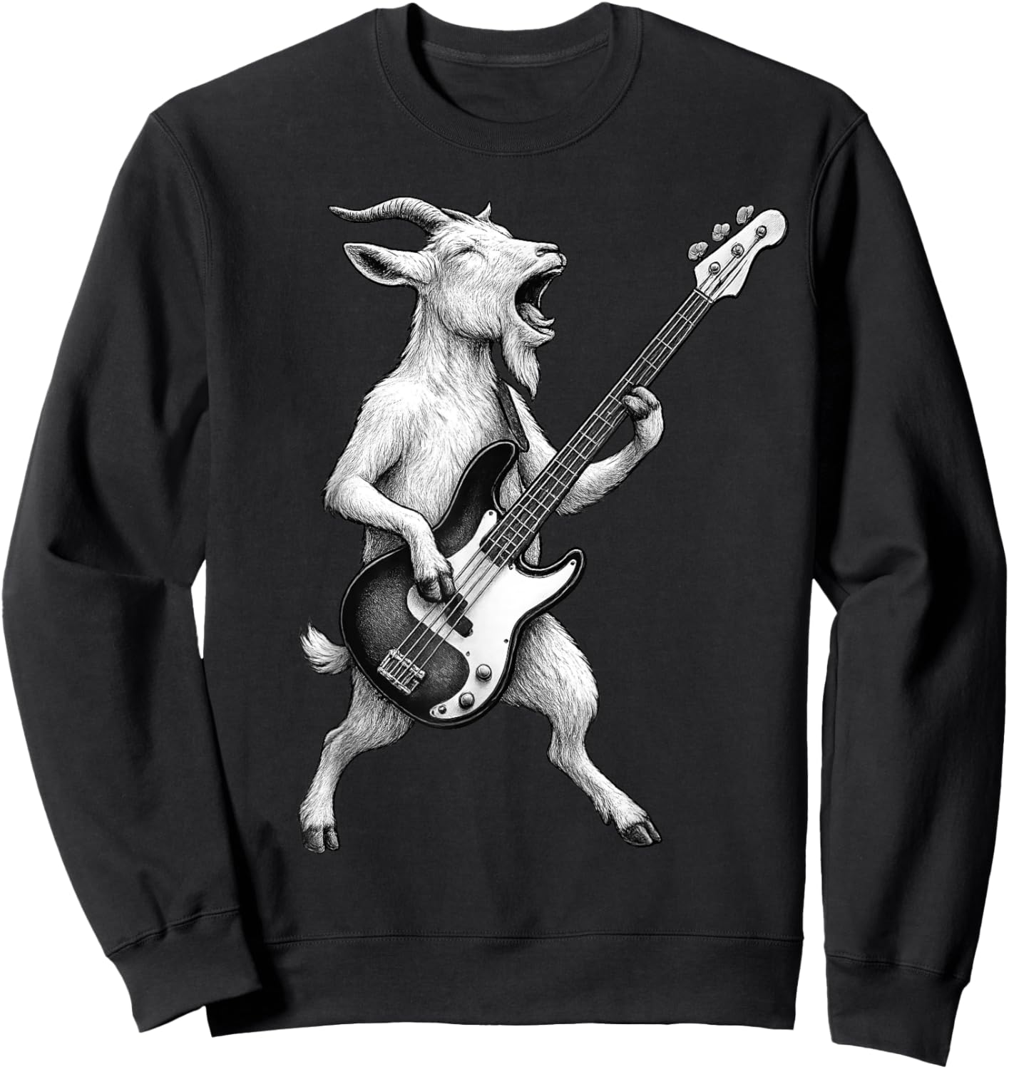 Goat Playing Bass Guitar Rock Music Animal Lover Sweatshirt - Sweatshirt | Black