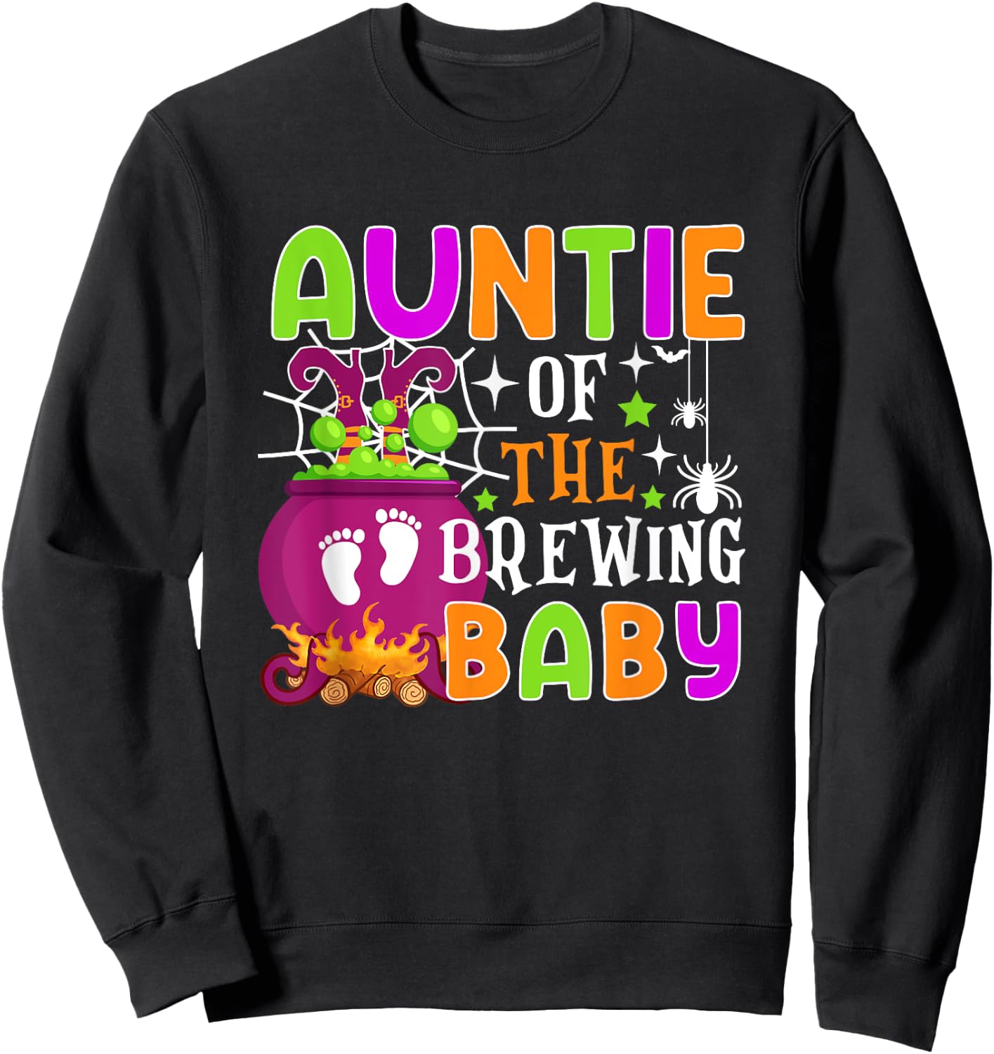 Auntie of Brewing Baby Halloween Theme Baby Shower Spooky Sweatshirt - Sweatshirt | Black
