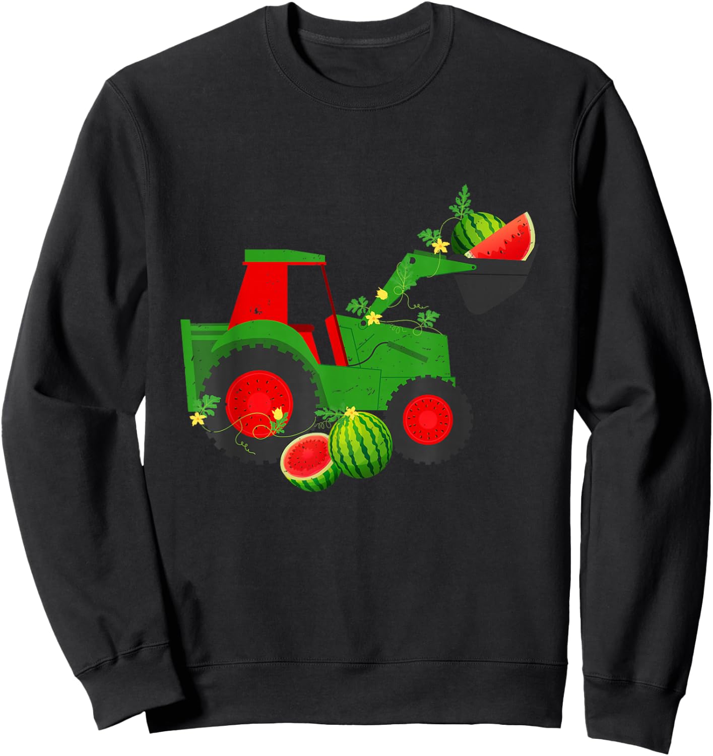Farm Tractor Watermelon Summer Vacation Fruit Lover Kids Sweatshirt - Sweatshirt | Black