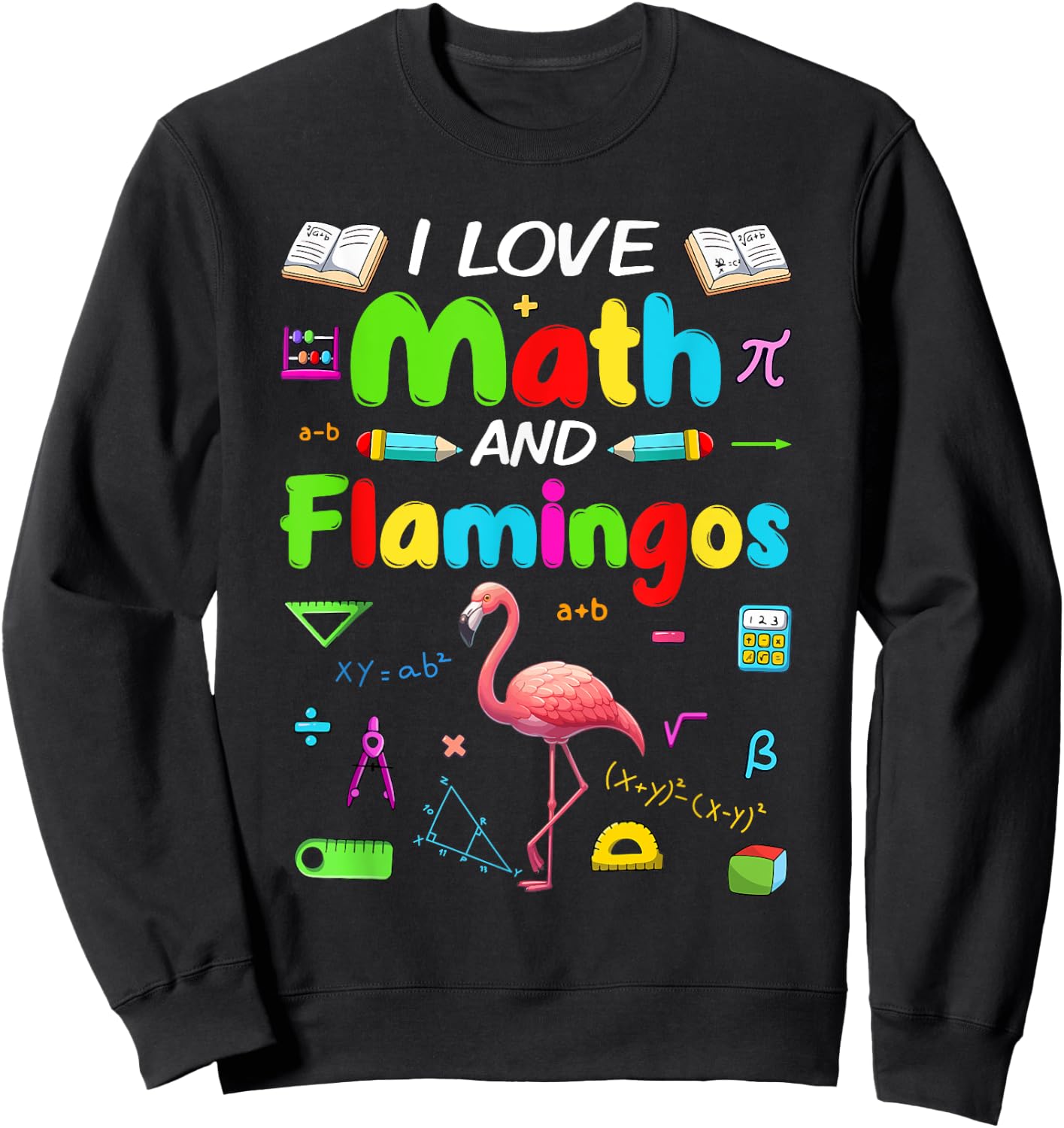 Love Math And Flamingos Students Teachers Costume Colorful Sweatshirt - Sweatshirt | Black