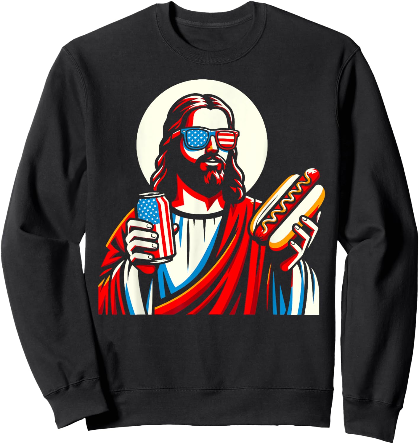 Funny Jesus USA American Christian Patriotic Beer Hotdog Women Men Sweatshirt - Sweatshirt | Black