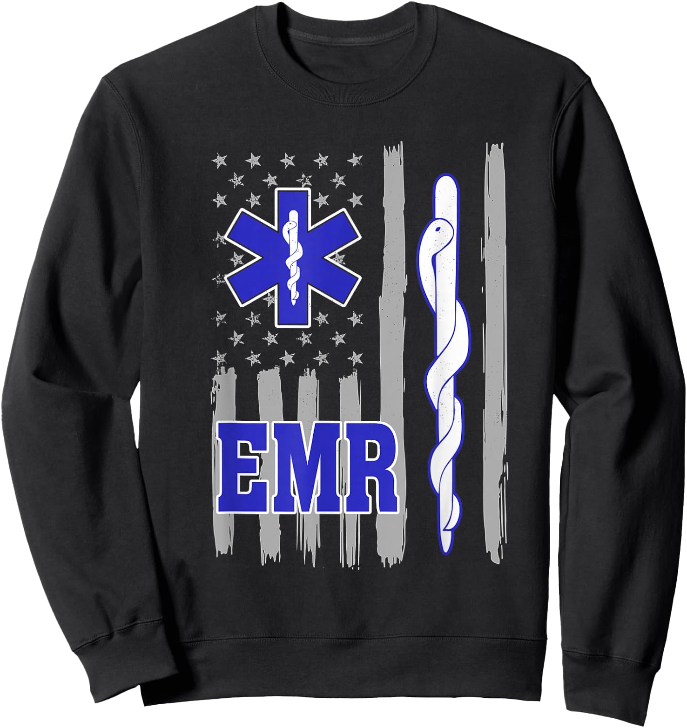 American Flag Blue Thin line EMR Emergency Medical Responder Sweatshirt - Sweatshirt | Black