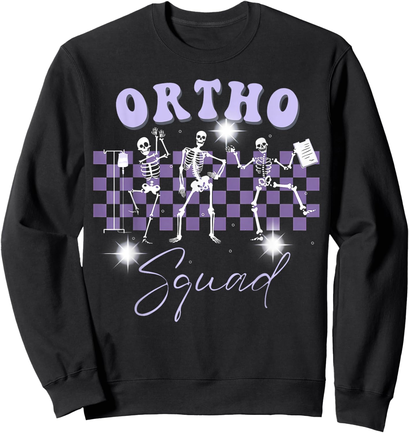Retro Ortho Squad Dancing Skeleton Orthopedic Nurse RN Sweatshirt - Sweatshirt | Black