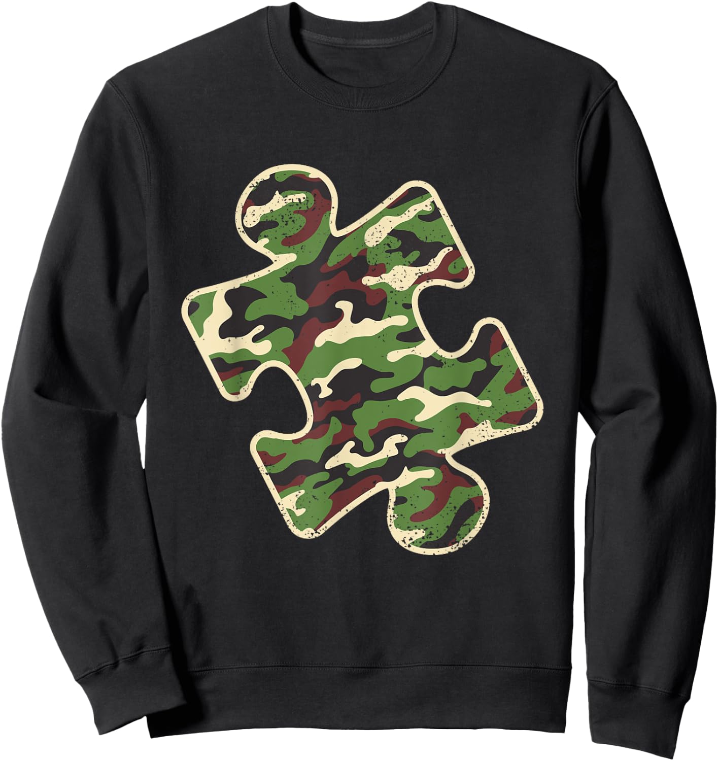 Autism Awareness Camo Puzzle Piece Vintage Camoflauge Sweatshirt - Sweatshirt | Black