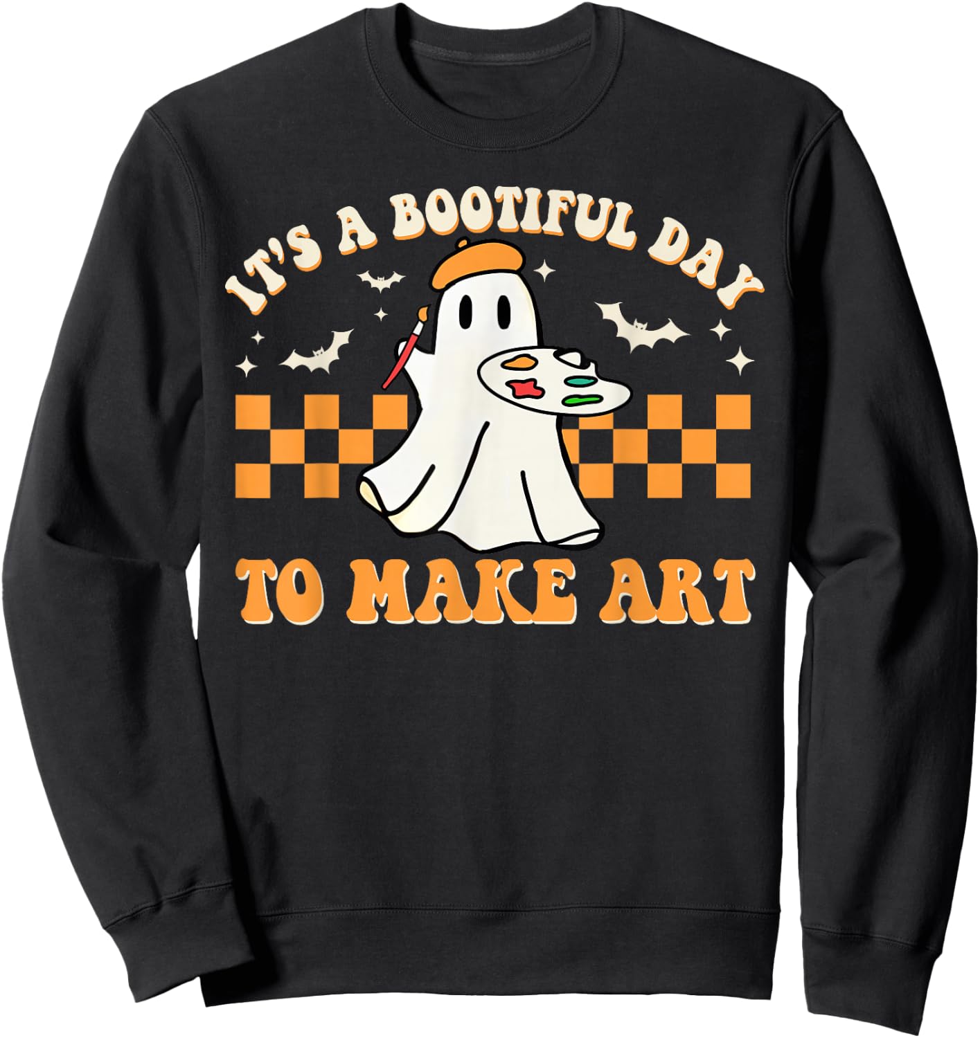 It's A Bootiful Day To Make Art Halloween Art Teacher Groovy Sweatshirt - Sweatshirt | Black