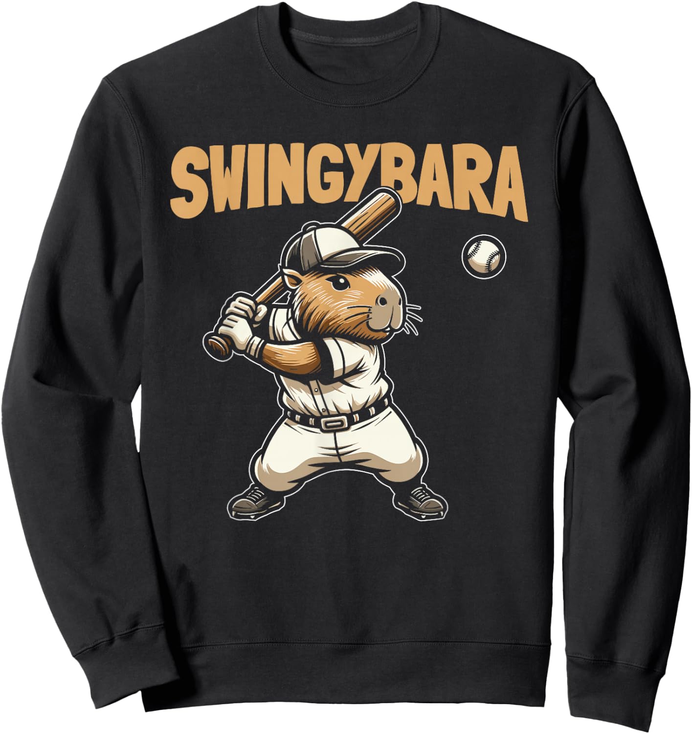 Capybara Softball Batter Catcher - Pitcher Swingybara Sweatshirt - Sweatshirt | Black