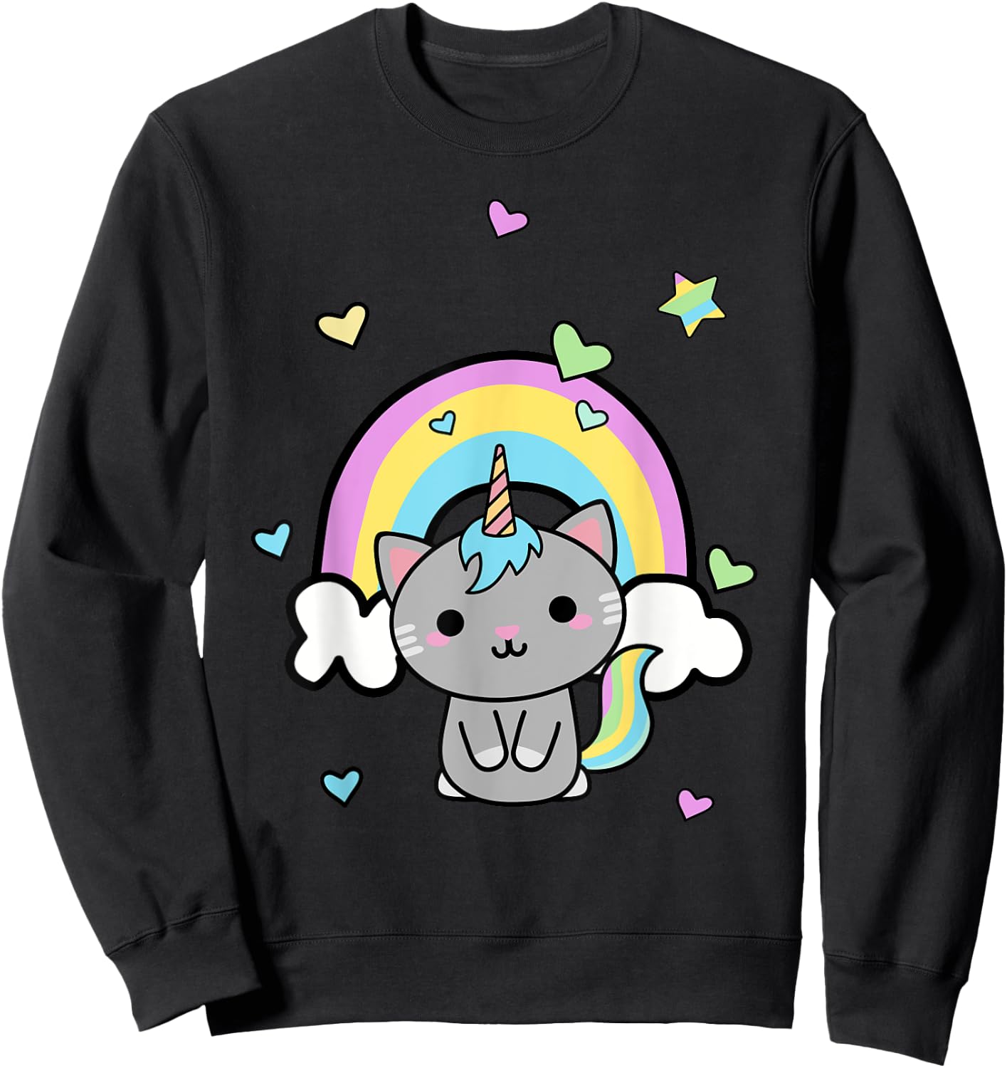 Unicorn Cat Rainbow Cute Gift Sweatshirt - Sweatshirt | Black