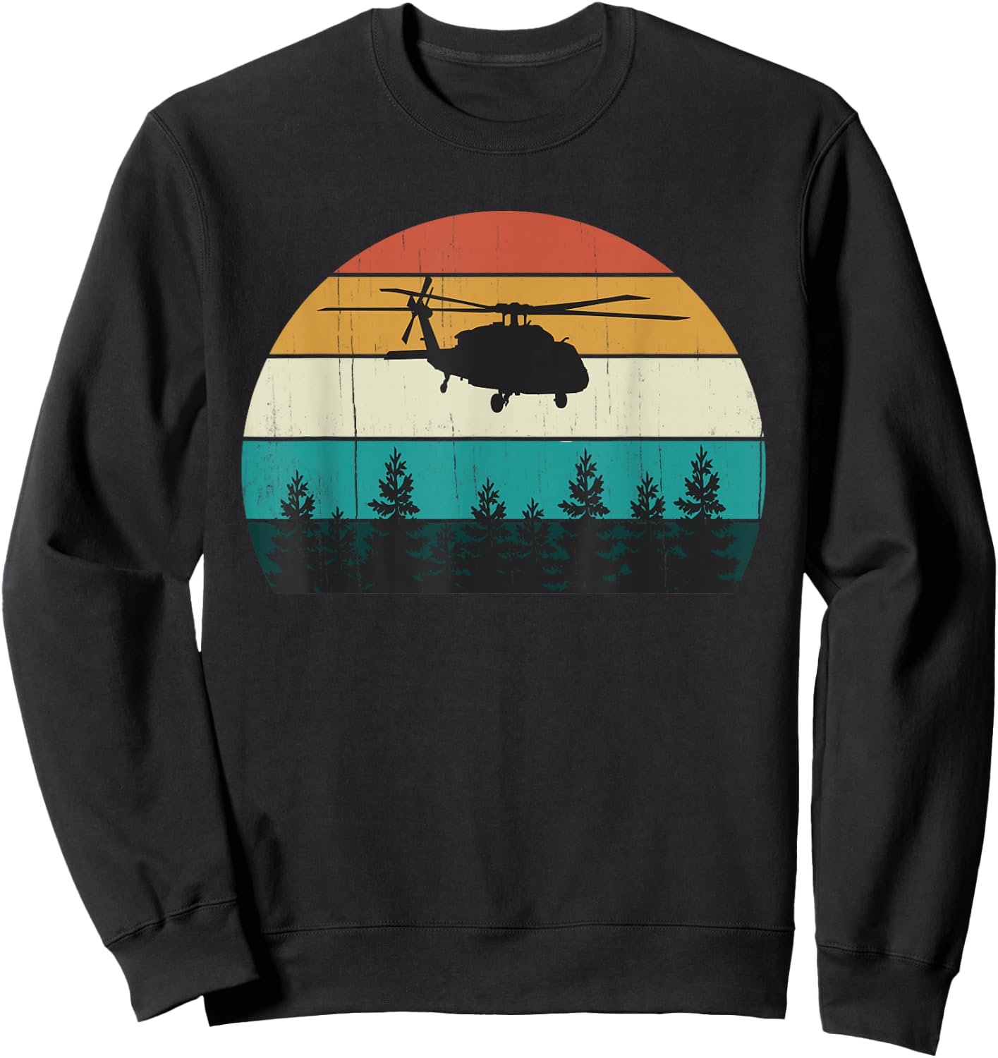 Retro Black Hawk Helicopter Pilot - Vintage Air War Sunset Sweatshirt - Sweatshirt | Black