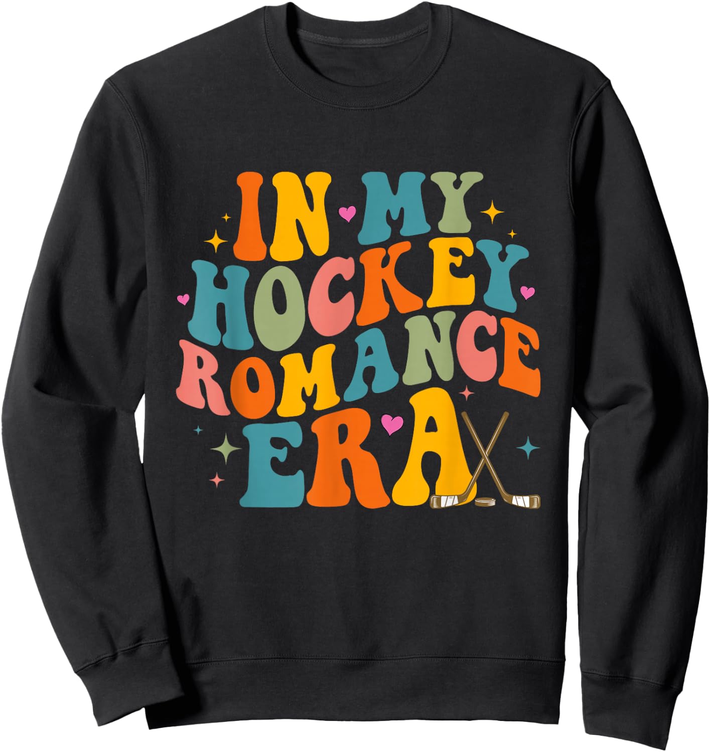 In My Hockey Romance Era Retro Groovy Game Day Funny Sports Sweatshirt - Sweatshirt | Black