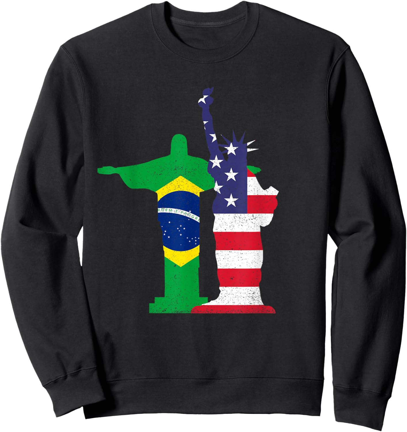 Half Brazilian Half American USA Brazil Culture Patriot Flag Sweatshirt - Sweatshirt | Black
