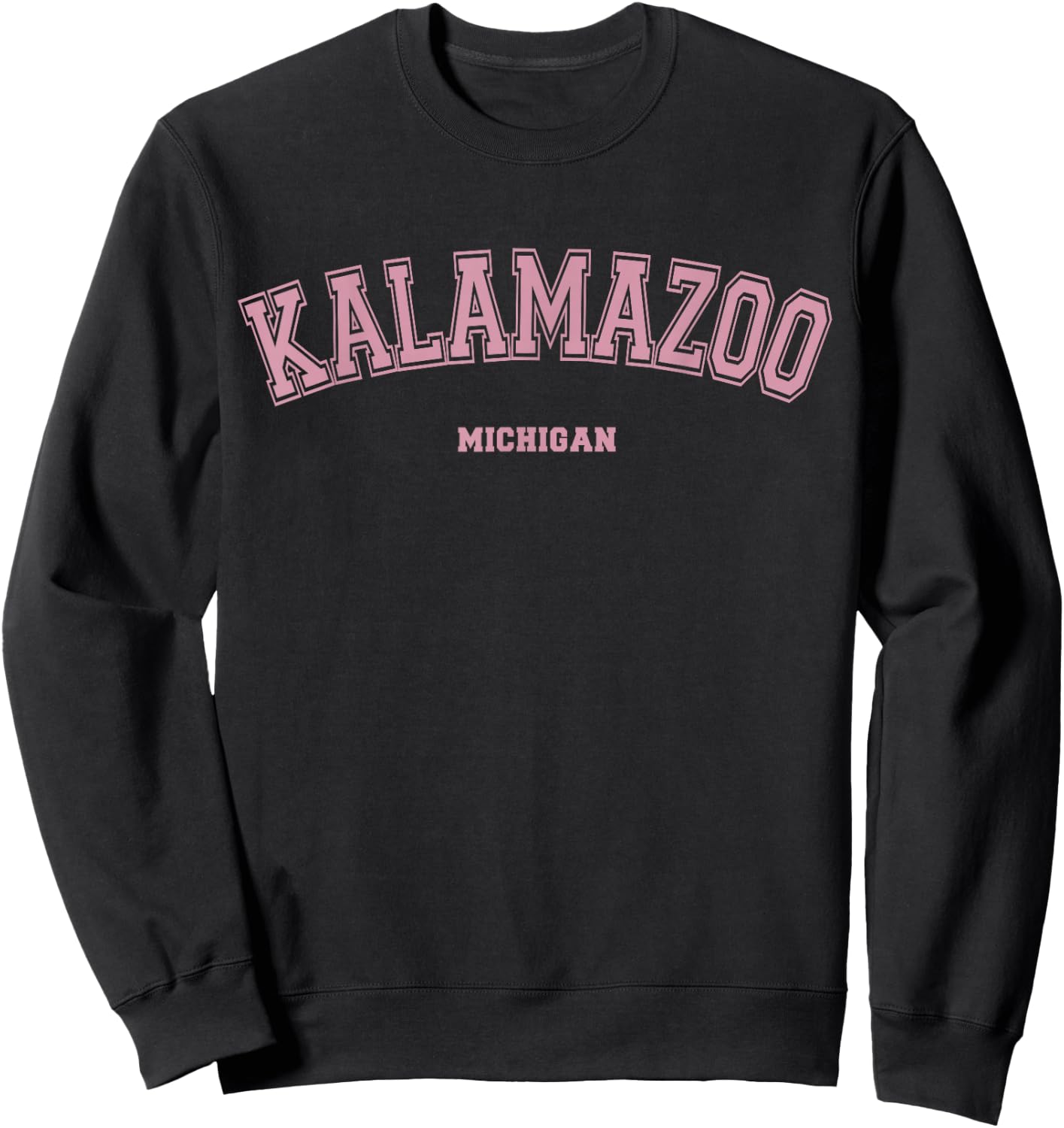 Pink Kalamazoo Michigan MI Varsity Style on Kalamazoo Sweatshirt - Sweatshirt | Black