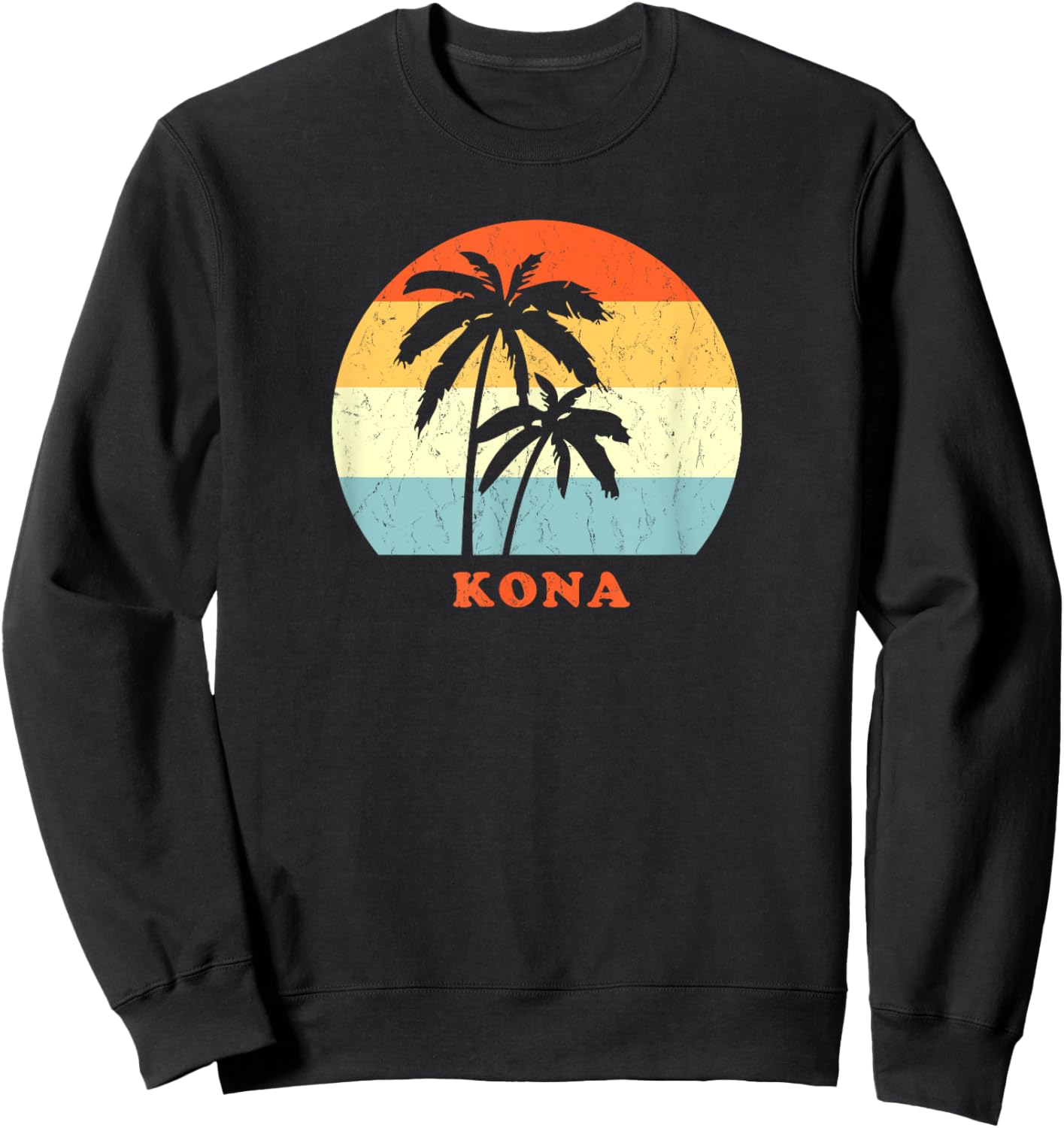 Kona, Hawaii Vintage Palm Tree Sunset Throwback Sweatshirt - Sweatshirt | Black