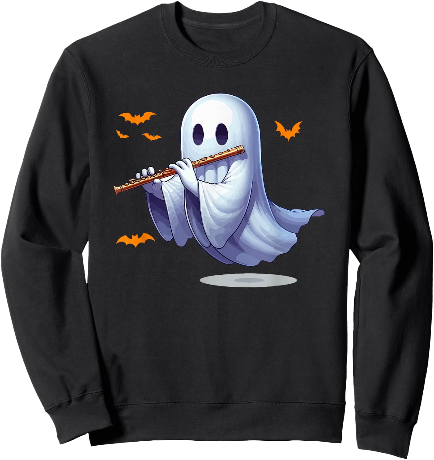 Boo Ghost Playing Flute Halloween Musical Instrument Sweatshirt - Sweatshirt | Black