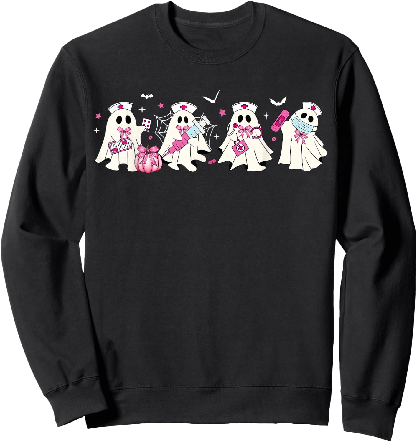 Ghost Nurses Halloween Crew Funny Costume Scrub Top Women Sweatshirt - Sweatshirt | Black