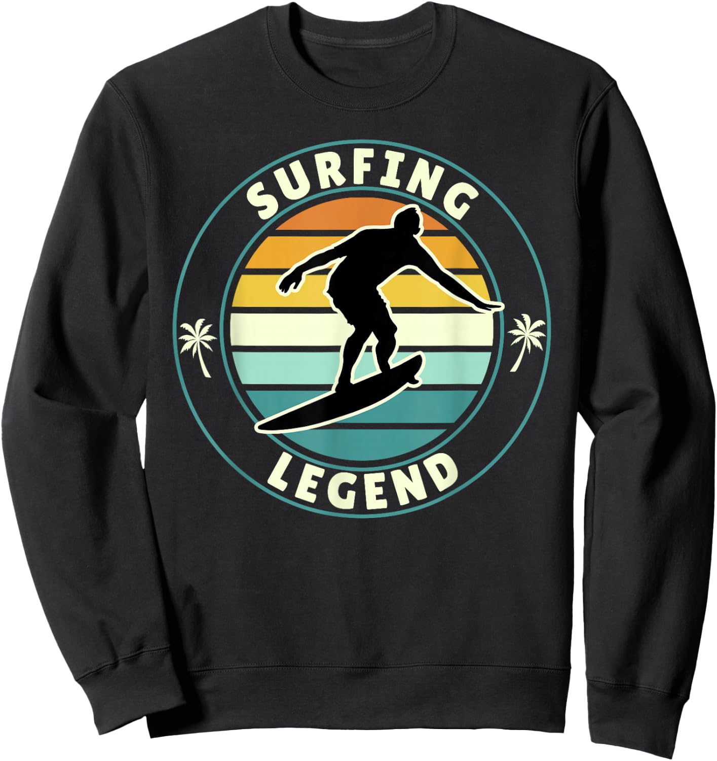 Surfing Legend Retro Vintage Surfer Beach Sunset Artwork Sweatshirt - Sweatshirt | Black